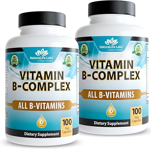 Miniatura 9 de NaturaLife Labs Complejo de vitamina B con vitamina C y ácido fólico – Incluye B1, B2, B3, B5, B6, B7, B9 y B12 – 100 cápsulas, vegano, sin OMG, sin