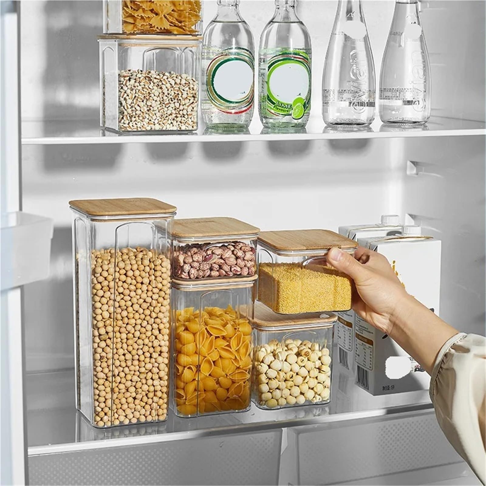 Luftdichter Vorratsbehälter, Kunststoff-Vorratsglas, Nudelbox, Mehrkorn-Tankflasche, getrockneter Früchtetee(2PCS 900ML)