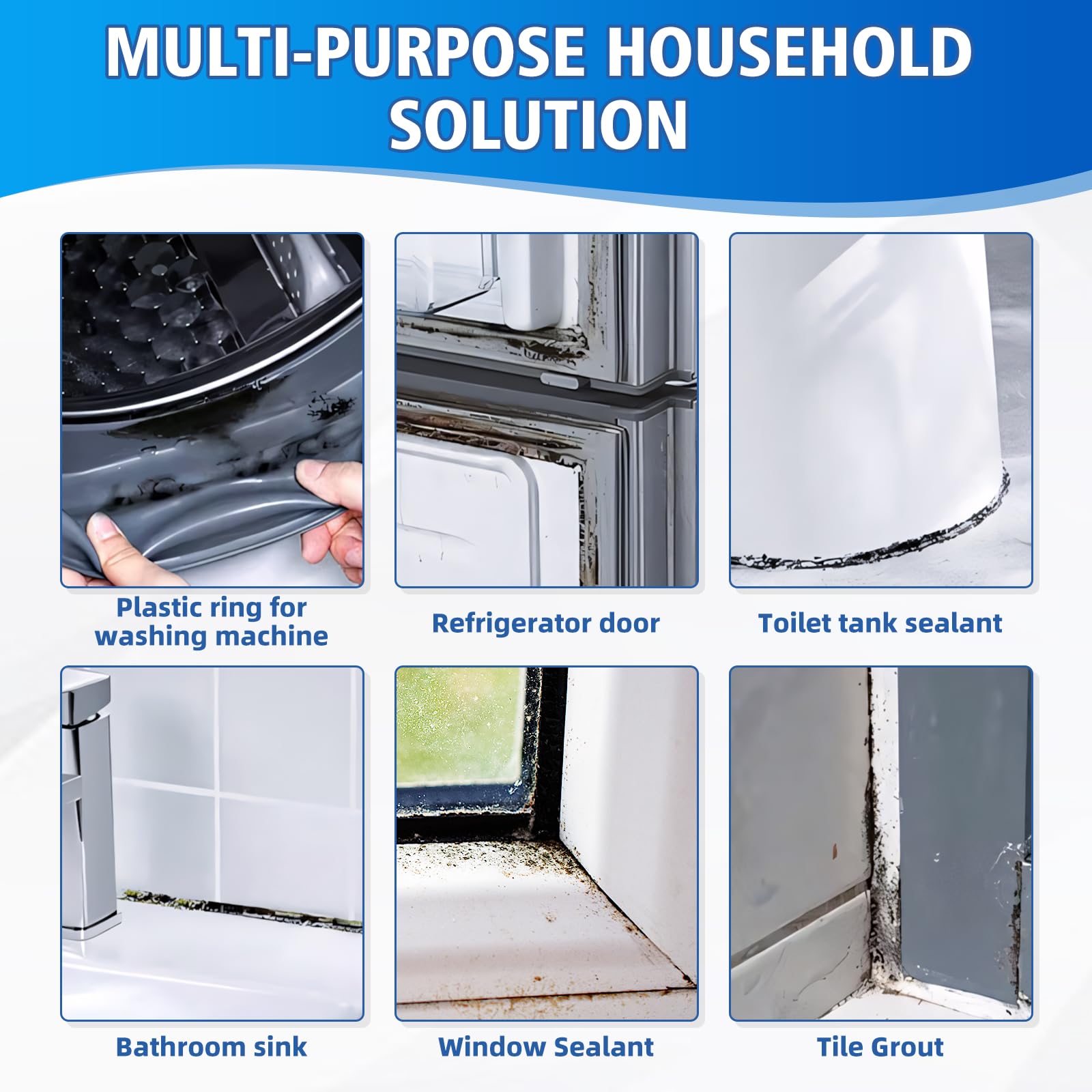 Mold Stain Cleaner Gel, 8 Fl Oz Household Washing Machine Cleaner for Front Loader Seal, Heavy Duty Stain Cleaner for Refrigerator Strips, Home Kitchen Sinks Tiles Grout Sealant, Bathroom Cleaning - 4