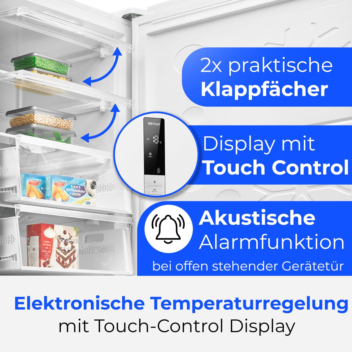 Congelador Bomann® NoFrost - 70 cm de ancho - 2 en 1 - convertible a refrigerador - 186 cm de alto - Clase energética D - Congelador - 5 cajones y 2 compartimentos - - Capacidad de 380 L - GSVS 7365