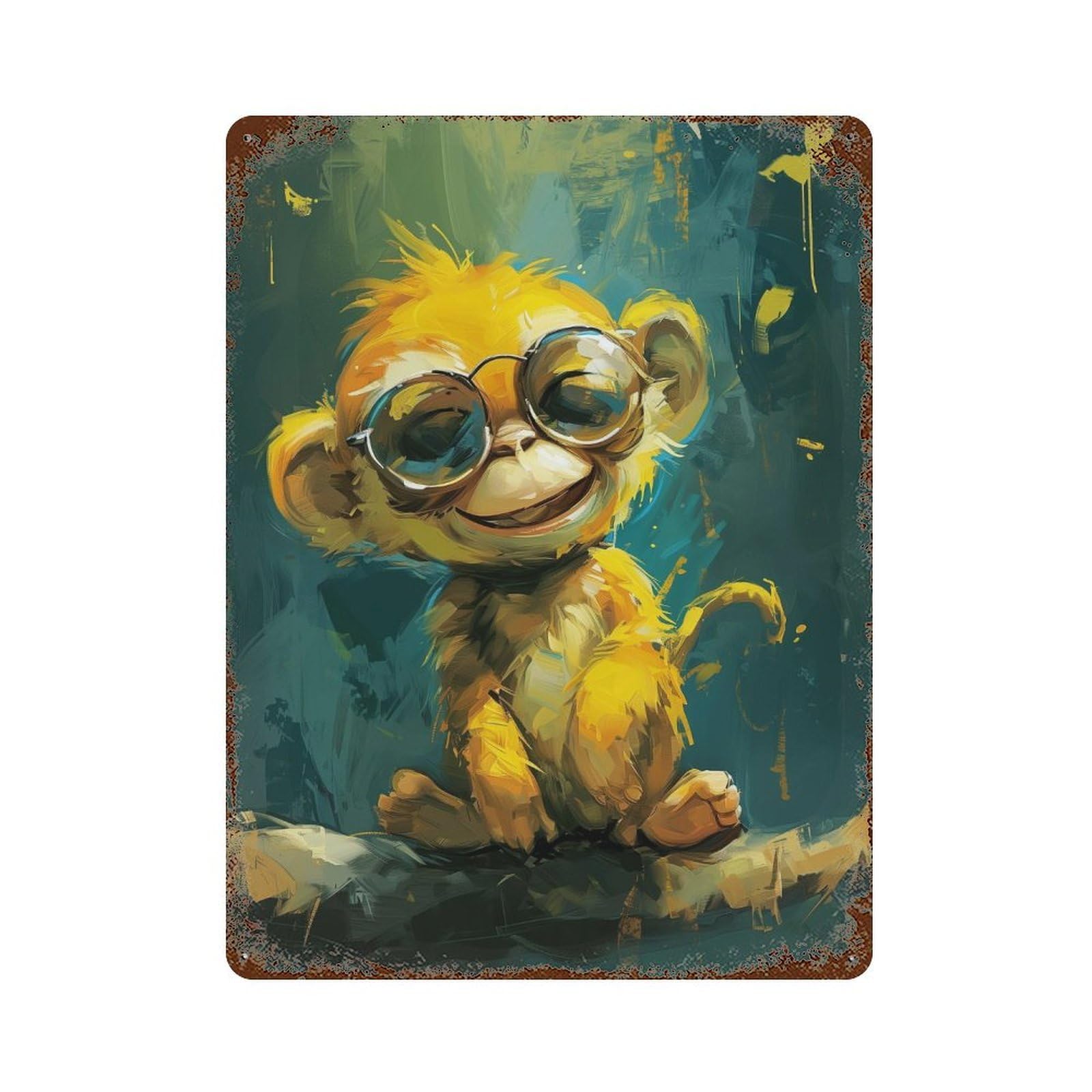 Golden Monkey with Sunglasses Rust Effect Tin Sign 15.7"x11.8", Vintage Wall Decor for Pub, Kitchen And Man Cave Decor