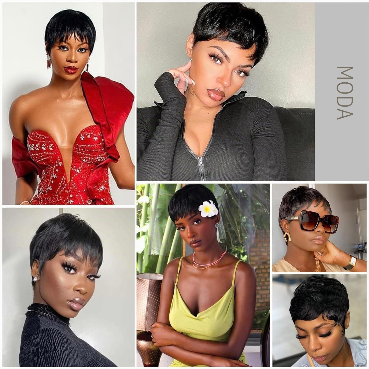 Short Human Hair Wigs for Women Parrucca Donna Capelli Veri Umani Corti Pixie Cut Wigs with Bangs Straight Boy Cut Ladies Wigs Nero Natural 1B