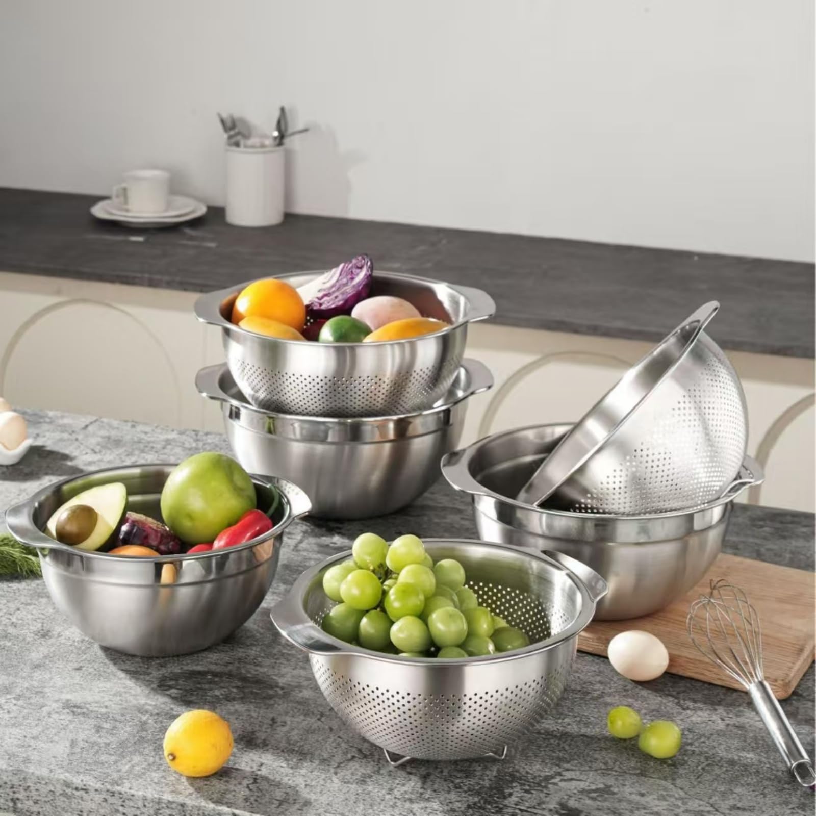 Generisch 3er Pack Metall Küchensieb Set für und Obst mit feinen Löchern, praktisches Sieb aus Edelstahl, Starkes Küchensieb