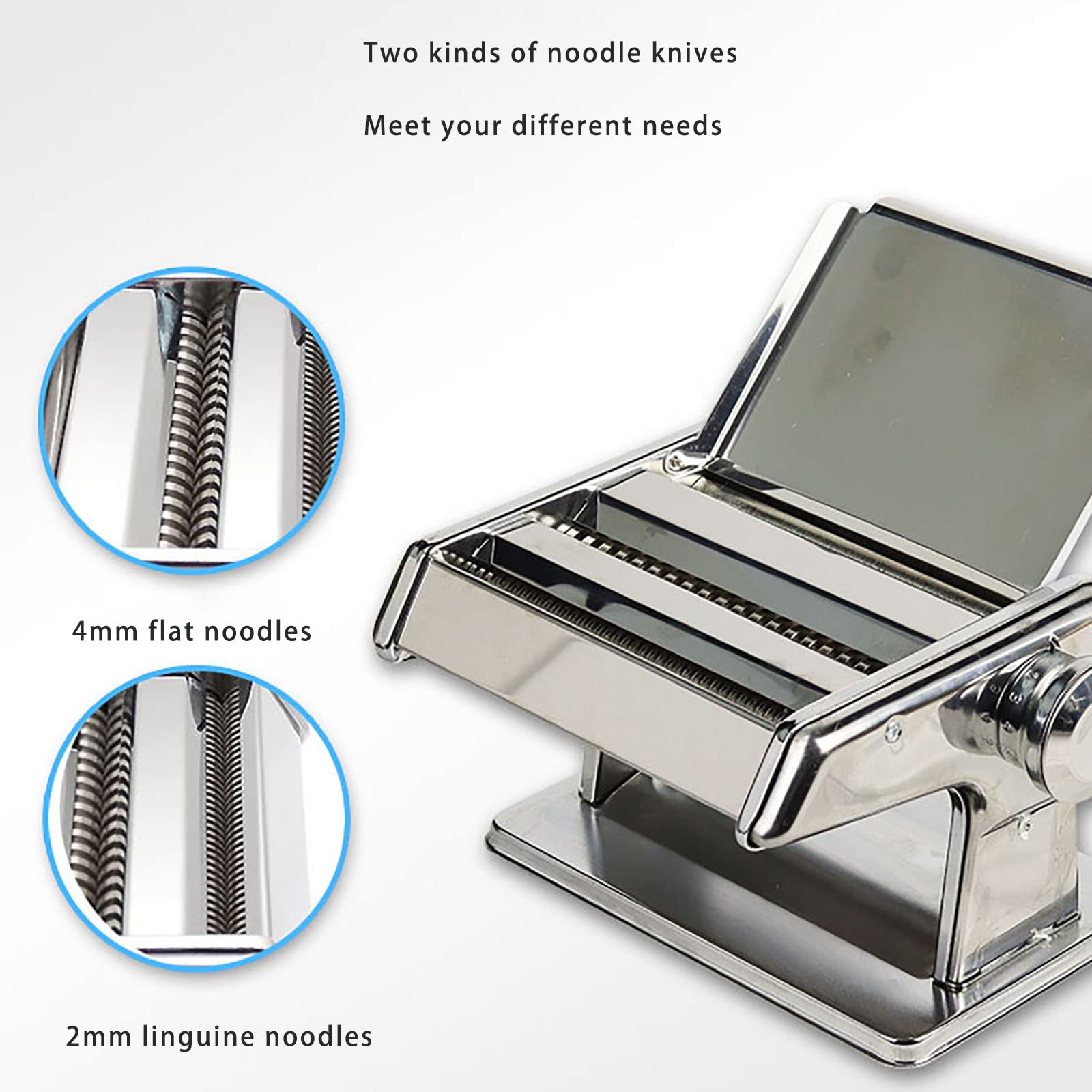 Máquina para Hacer Pasta de Cocina Máquina para Hacer Fideos Manual de Acero Inoxidable con 6 ajustes de Espesor Ajustable Fideos de Dos Anchos 0.07/0.156 Pulgadas para Hacer FID