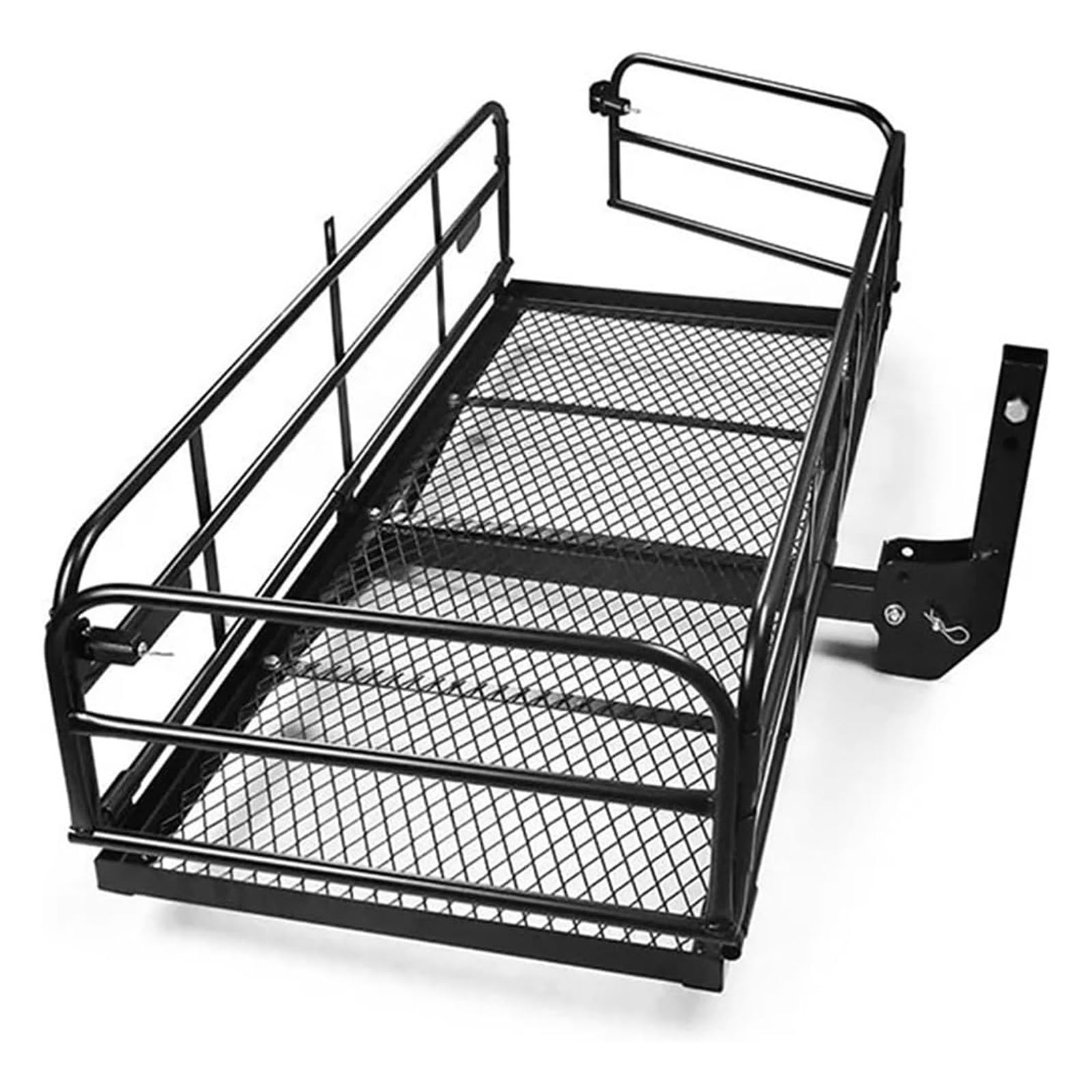 Transportador de carga de enganche resistente de 500lb, cesta de acero plegable de 60x24 pulgadas con lados y reflectores elevados para SUV Truck.Transporte seguro equipo de camping de equipaje en rem