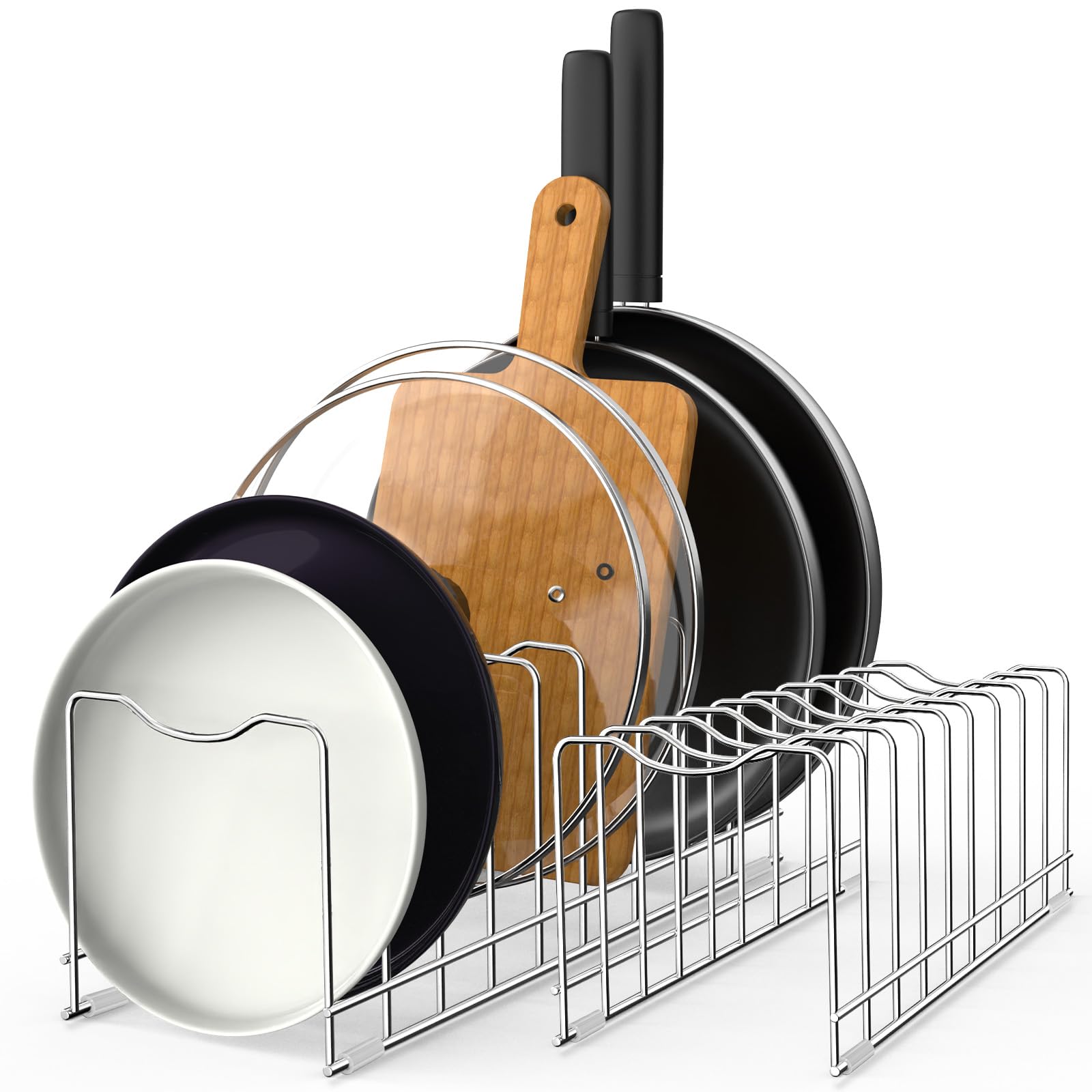 Scaffale verticale per coperchio della pentola, ripiano per riporre i cucchiai, in acciaio, con vassoio antigoccia rimovibile, organizer multifunzione da cucina per spatola, pentole
