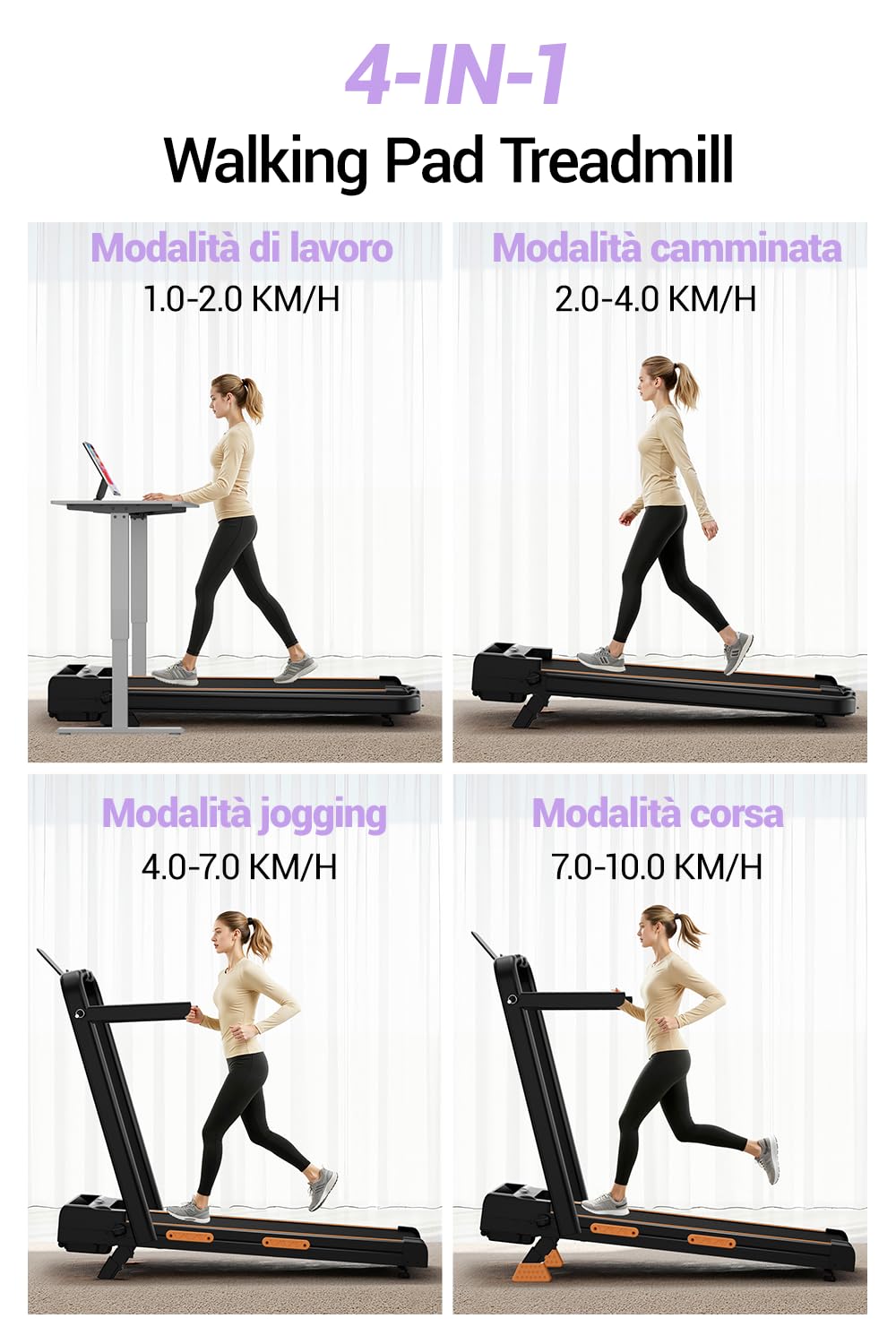 CURSOR Tapis Roulant con Inclinazione 16%, Tapis Roulant Salvaspazio Elettrico 1-10KM/H, Walking Pad con Motore Silenzioso da 3.0 HP e Tripla Ammortizzazione