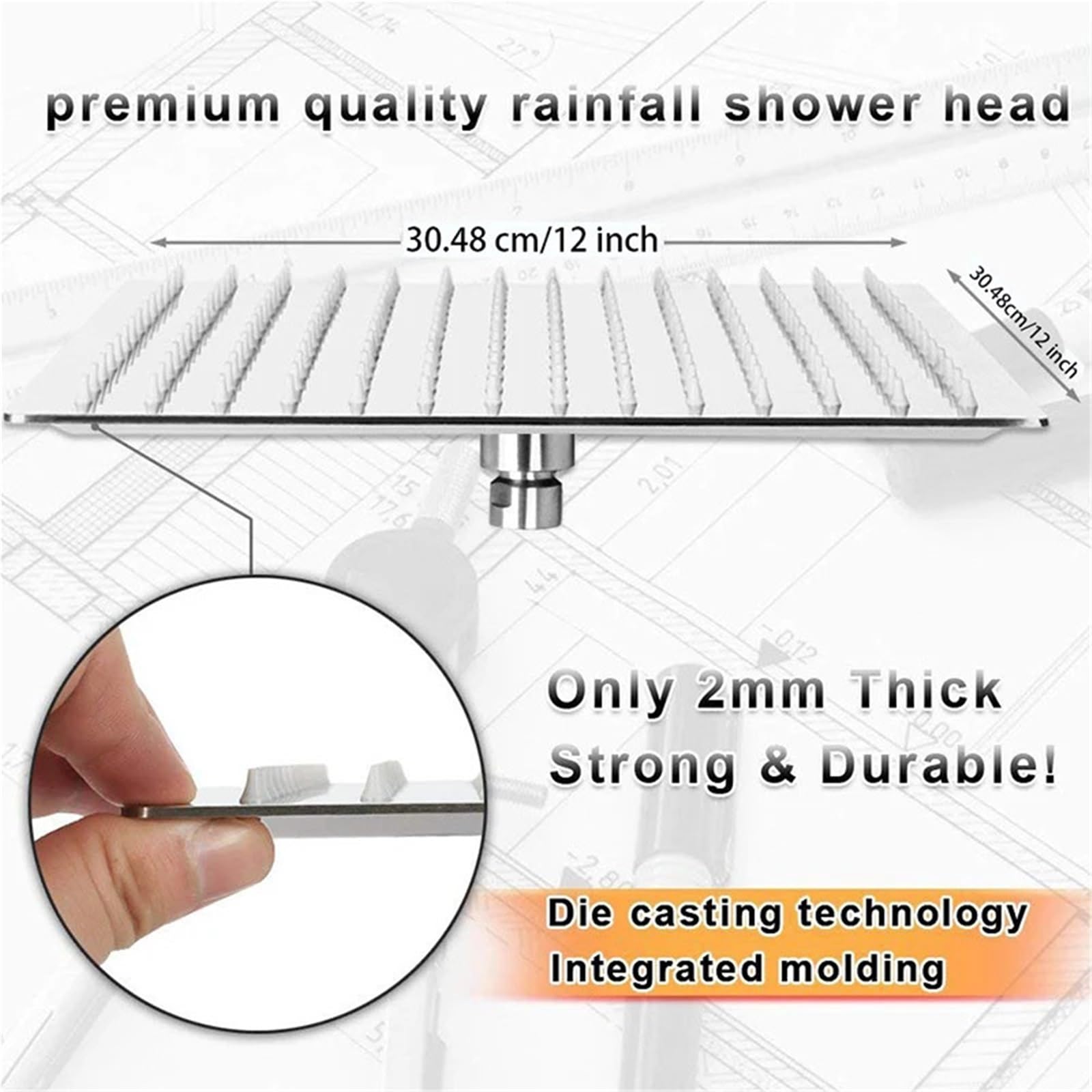 Cabezal De Ducha Cabezal de ducha de baño de 16 pulgadas con efecto lluvia grande, accesorio cuadrado de latón ultrafino.(12 LED Chrome)