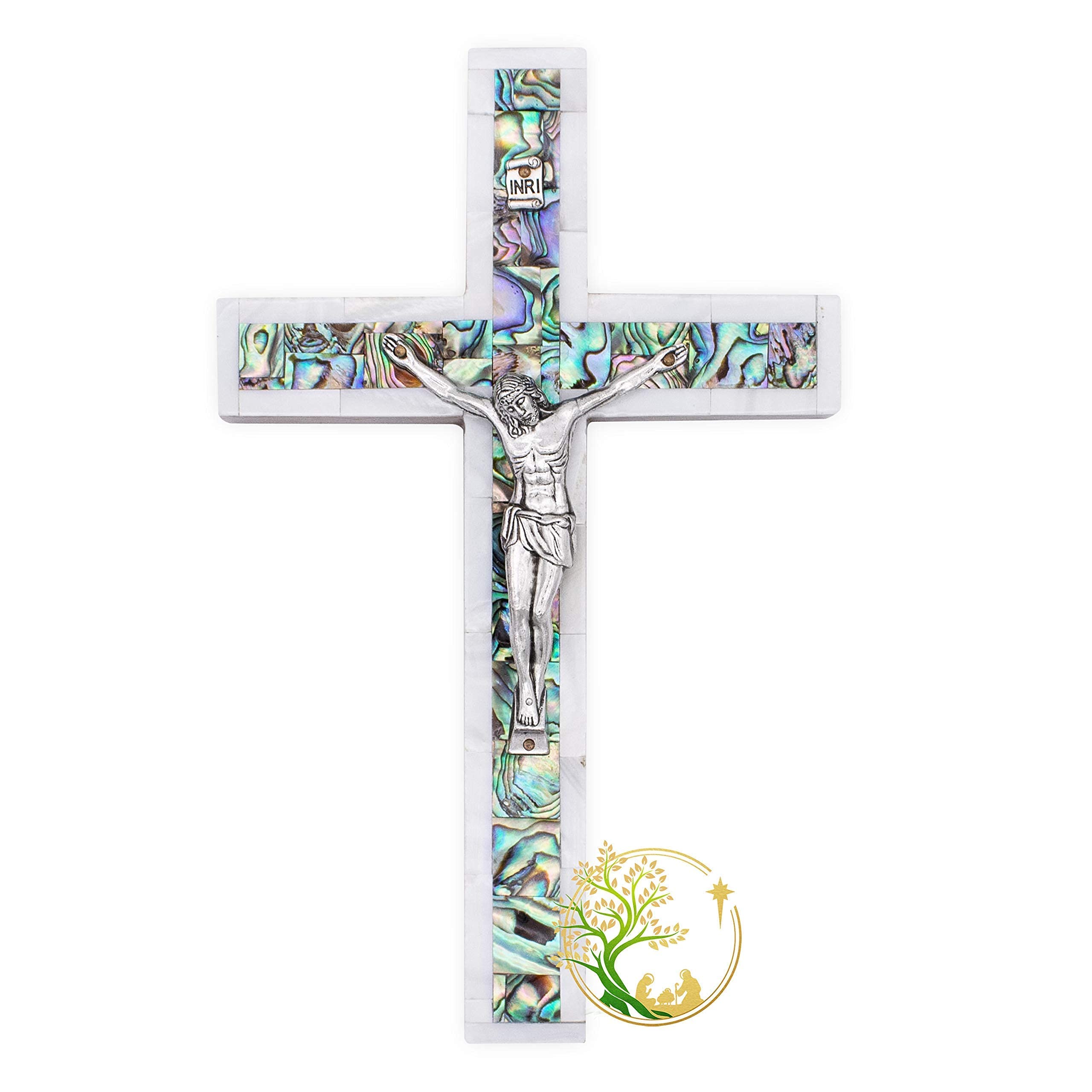 Large Elegant Mother of Pearl Crucifix for wall | Holy Crucifix Handmade in the Holy Land | Holy decorative wall cross | Religious Gift | 10