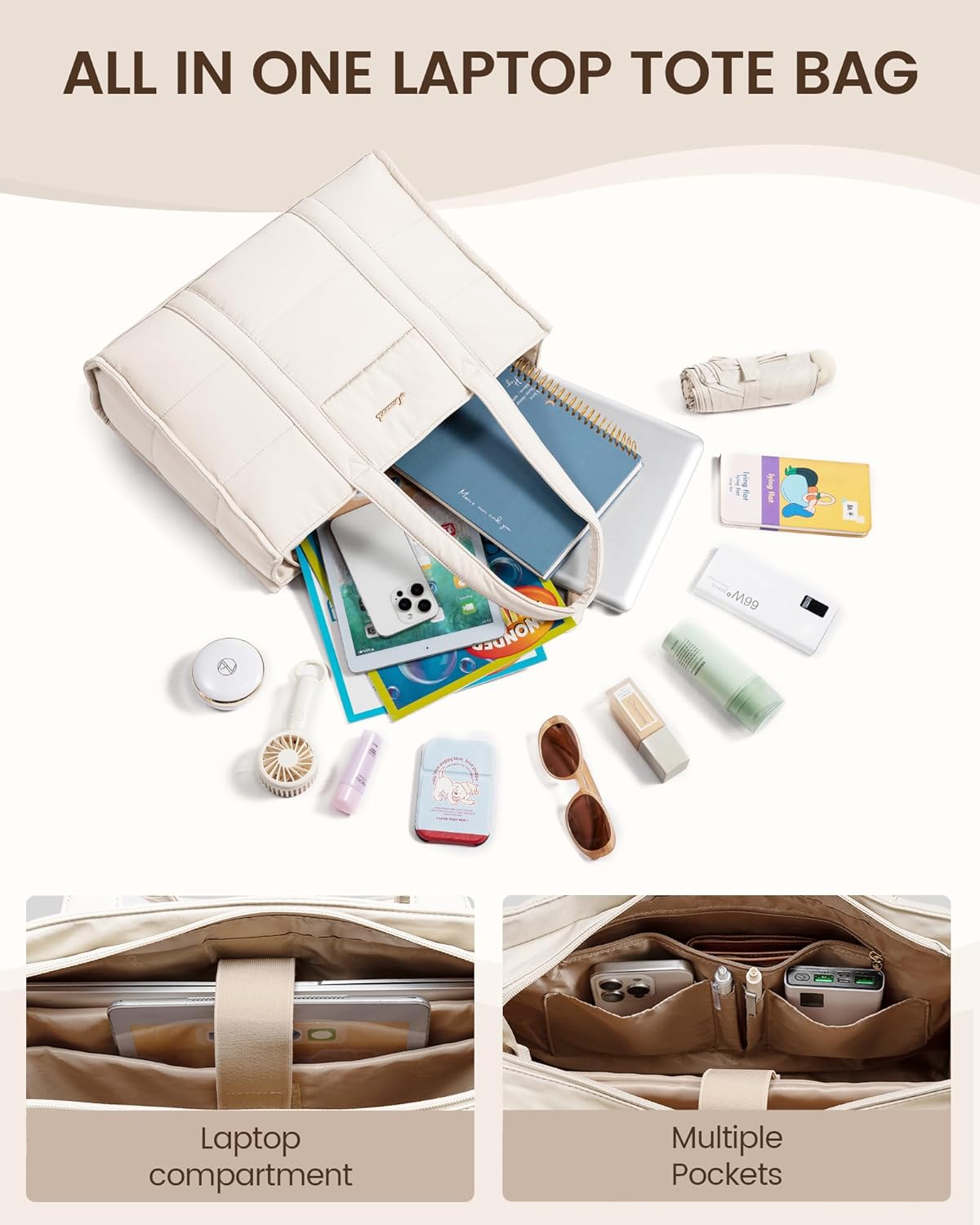 LOVEVOOK Laptop Bag for Women, Puffer Tote Bag for Work 17 Inch Large Computer Briefcase for Teacher Nurse, Quilted Lightweight Casual Shoulder Bags For Travel, Daily - Image 5