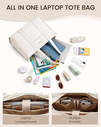 Miniatura 4 de LOVEVOOK Bolsa para laptop para mujer, bolsa de mano acolchada para el trabajo, maletín grande de computadora de 15.6 pulgadas para profesores,