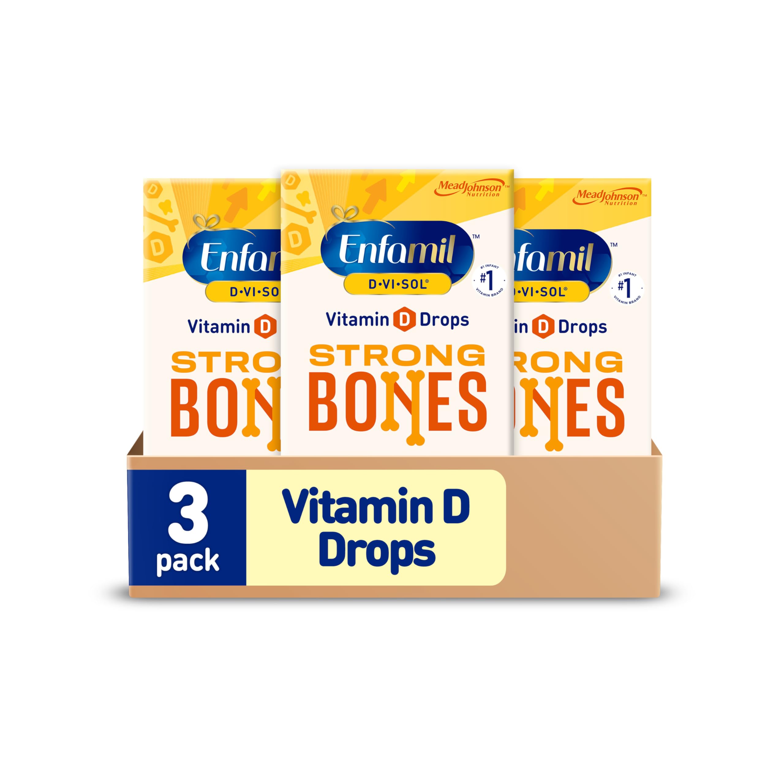 Baby Vitamin D-Vi-Sol Vitamin D Liquid Supplement Drops for Infants, Supporting Strong Teeth & bones in Newborn Babies, Easy-to-Use, Gluten-Free, 50 mL Dropper Bottle, Pack of 3