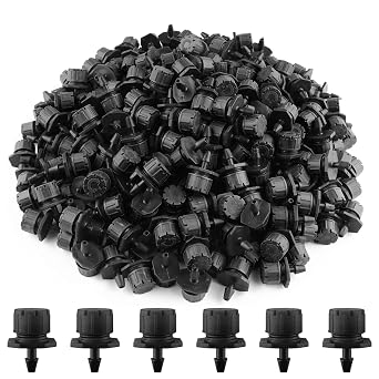 Kalolary 200Pcs Adjustable Irrigation Drippers, 1/4 Inch Barbed Drip Emitter 360 Degree Watering Sprinklers Anti-Clogging Drippers for 4mm/7mm Garden Watering System