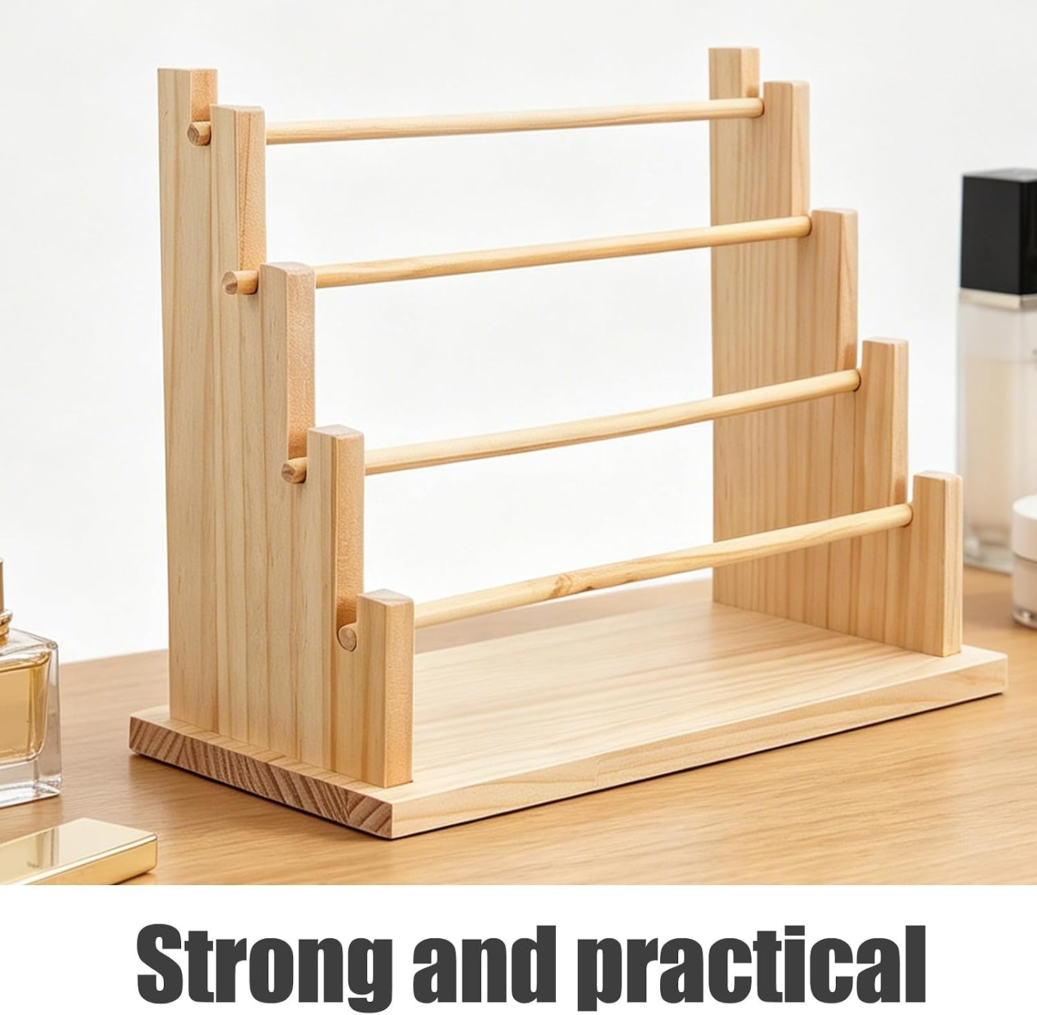 Wooden Bracelet Display Stand Khaki with Four Tier Racks image 3