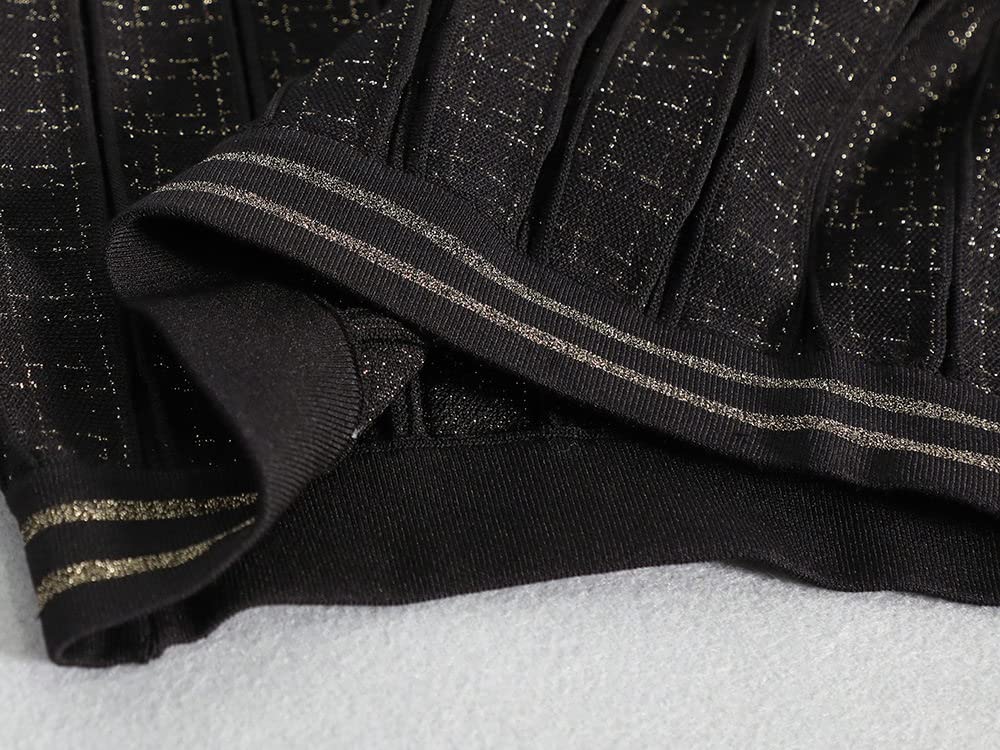 LUKX Faldas,Mini Falda De Mujer Negra Elástica Cintura Alta Dorado Brillante Punto Plisado Falda Envuelta En Caderas A-Line Ruched Elegante Falda Corta De Otoño para Niñas Damas
