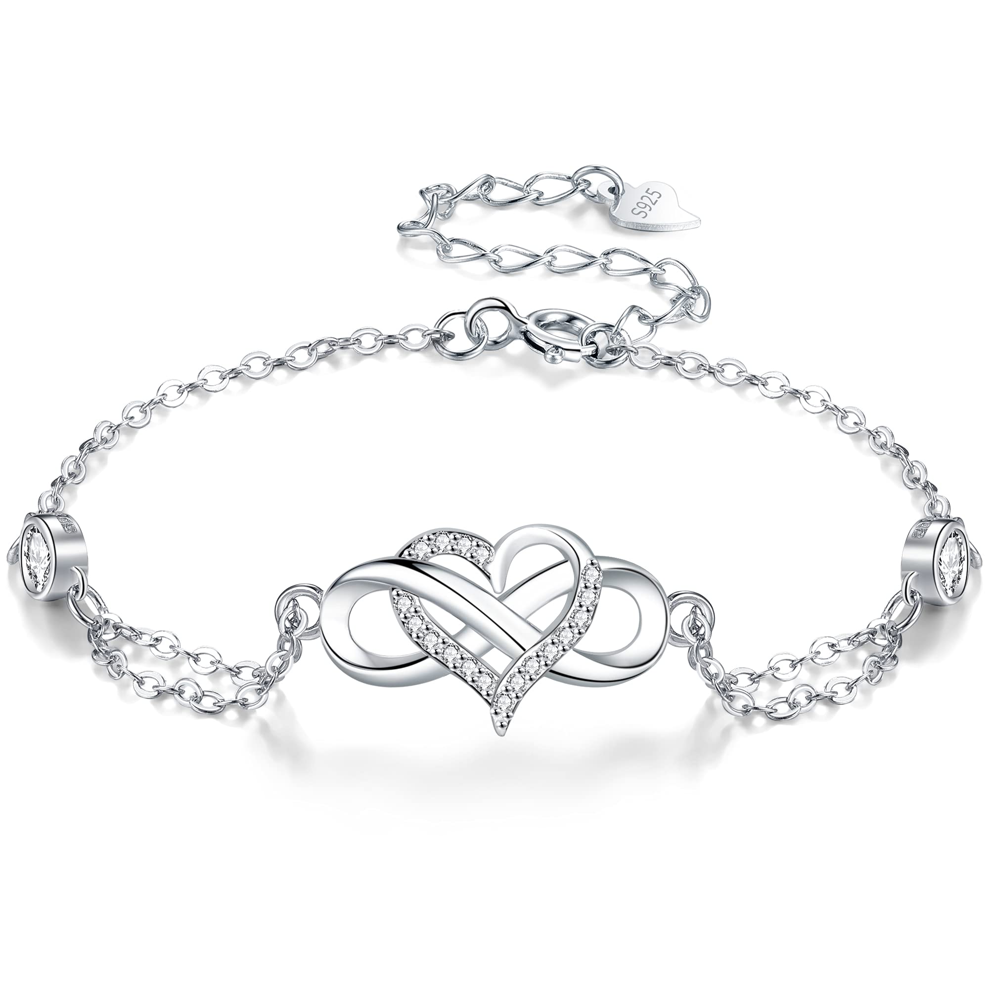 J.MUEN Infinito Pulsera Mujer Plata de Ley 925 Circonia Cúbica Ajustable Muje Pulsera,con Caja de Regalo
