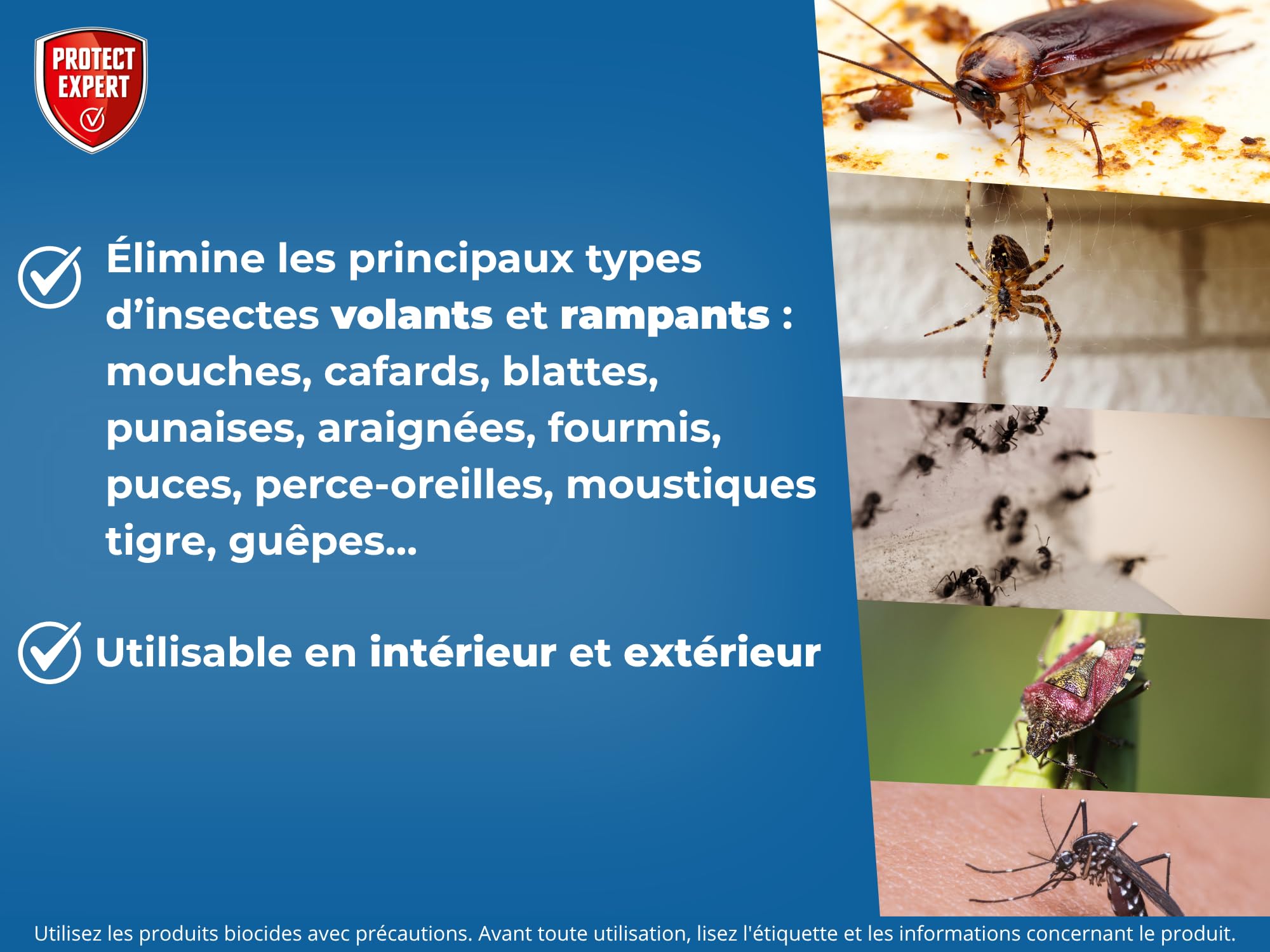 PROTECT EXPERT 4 Aérosols Insectes Volants & Rampants - 4x750ml | Moustiques, Mites, Fourmis, Puces - Action Curative & Préventive - Foudroyant - VOLRAMP750NX4