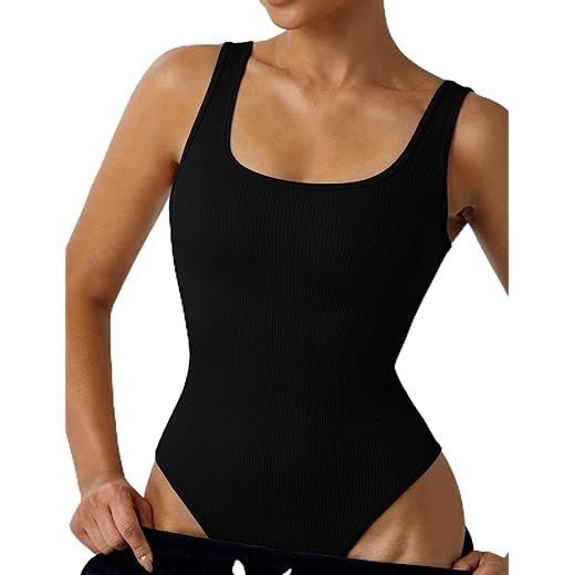 Body feminino canelado sem mangas gola canoa slim fit peça única para uso casual e atlético