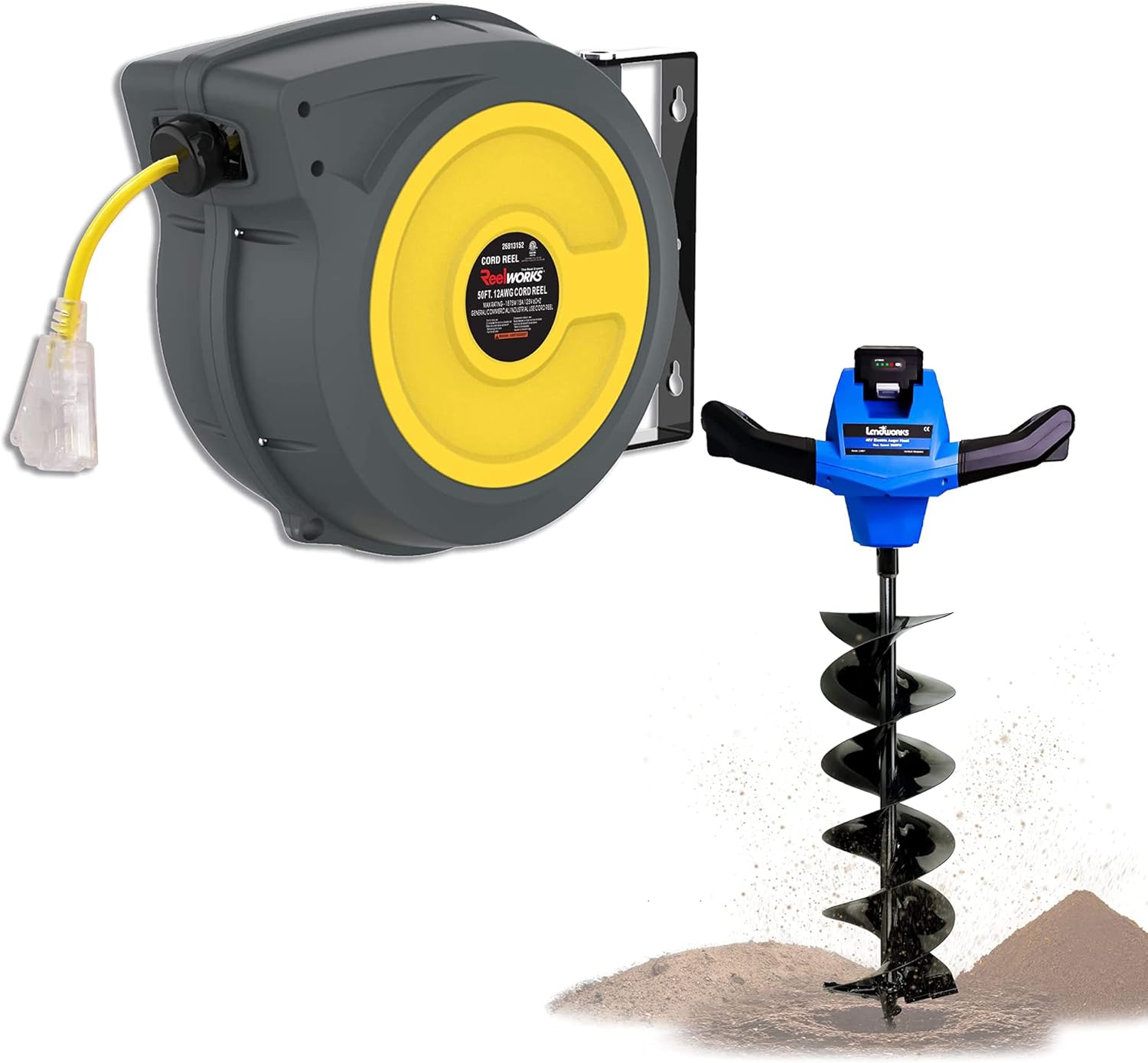 ReelWorks Extension Cord Reel Retractable 12AWG x 50' Foot 3C/SJTOW