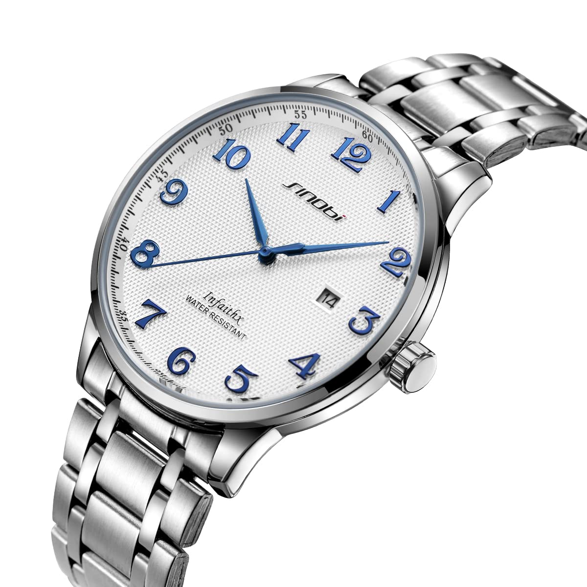 SHENGKE SINOBI Relojes clásicos de Negocios para Hombre Números arábigos Easy Reader Relojes de Pulsera para Hombres con Calendario Fecha Resistente al Agua