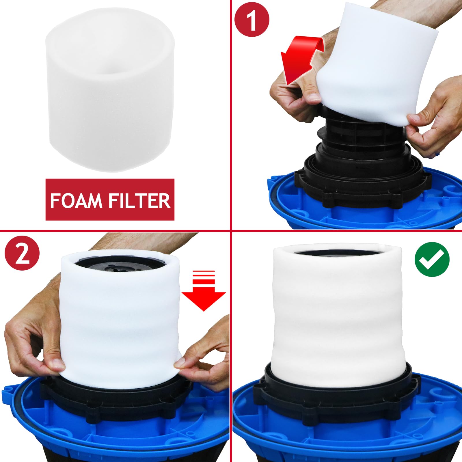 SPARES2GO Foam Filter Sleeve Compatible With Vacmaster 16L To 60L Wet Dry Vacuum Cleaner 22cm