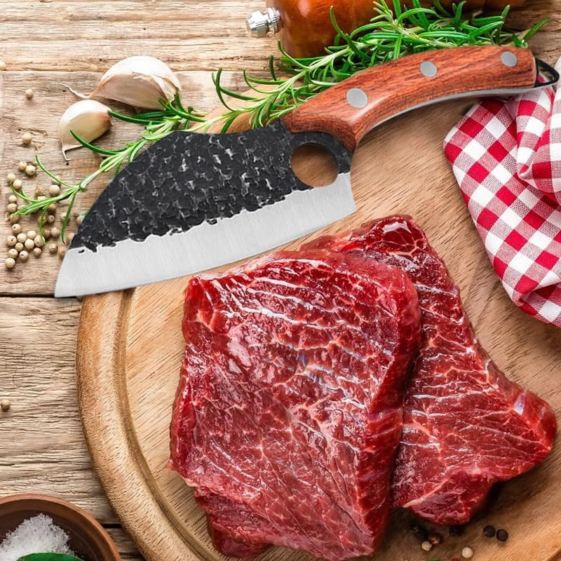 Meat Cleaver,Cleaver Knife Handmade Forged Small Kitchen Knives Multi-purpose Stainless Steel Ring Meat Cleaver Portable Sharp Slicing Knife Scimitar (Color : Knives with sheaths)