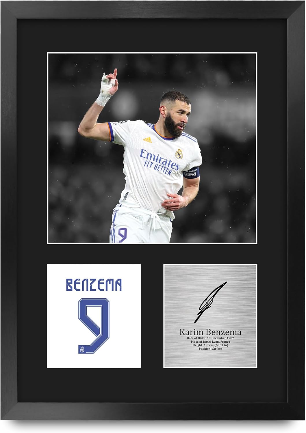 HWC Trading Karim Benzema Real Madrid Framed Gifts Printed Signed Autograph Picture for Football Fans and Supporters - US Letter Size
