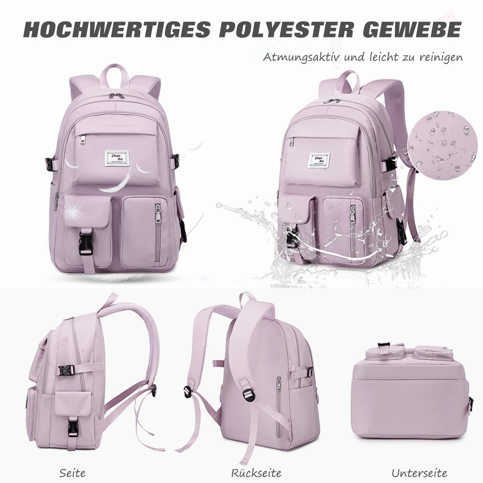 FANDARE Beiläufig Rucksack Schulrucksack Schulranzen Daypacks mit Laptopfach für 15.6 Zoll Tagesrucksack Mädchen Junge Schultaschen für Universität Reisen Freizeit Arbeit Wasserdichtes Polyester