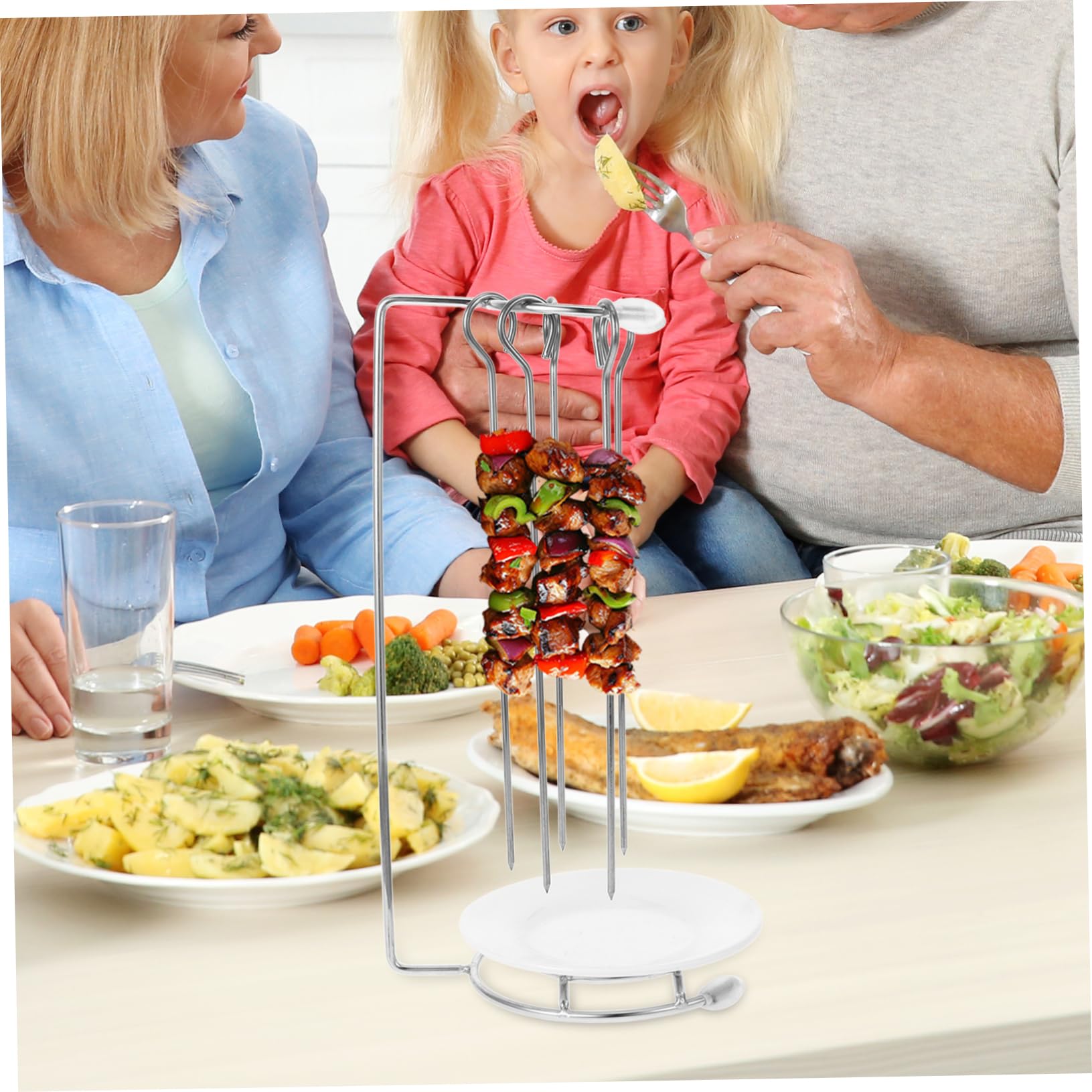iplusmile Supporto Spiedini per Barbecue in Acciaio Inox Resistente, Griglia Verticale per Kebab Versatile, Utensili da Cucina Portatili per Grigliate All’aperto e Picnic