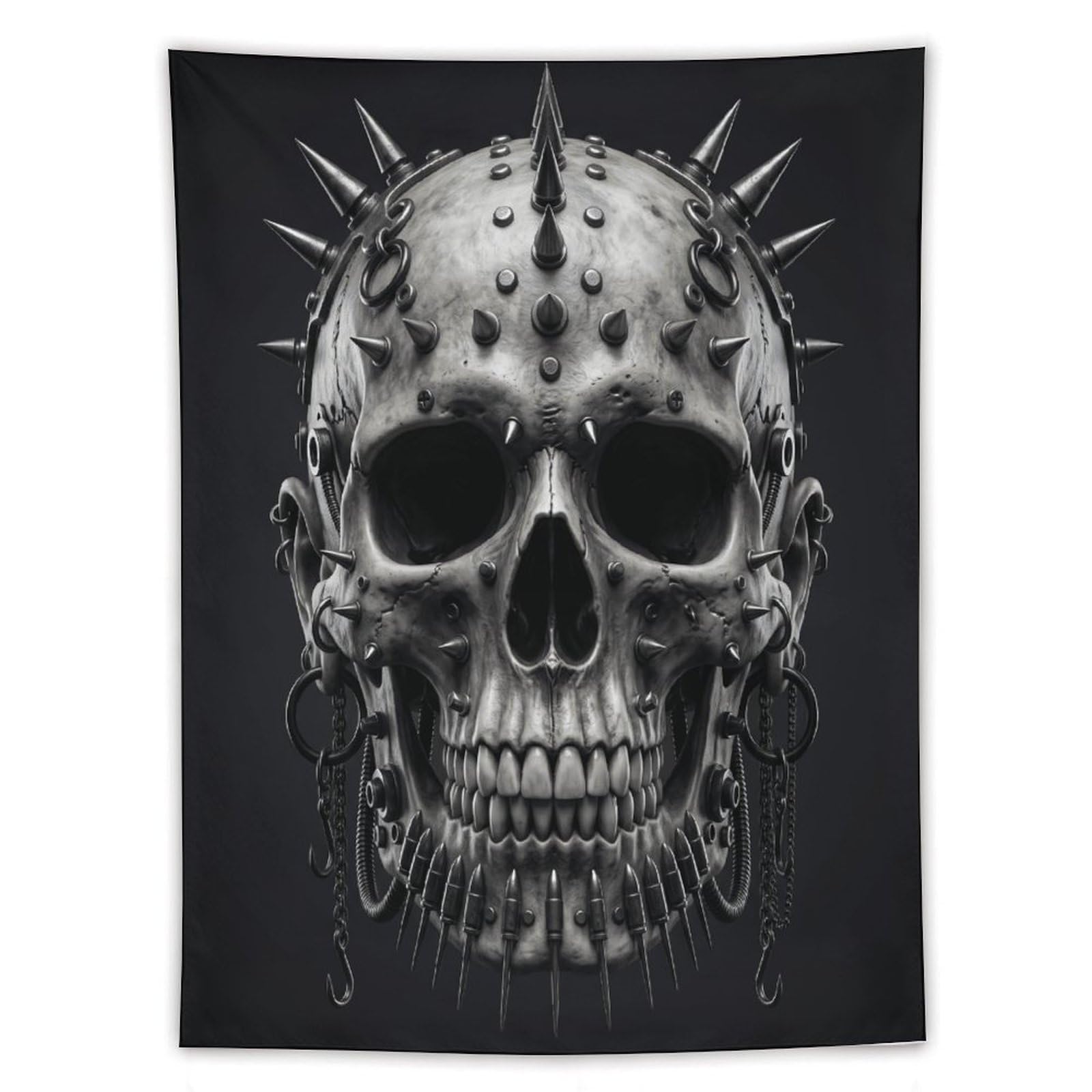 W7C8U2X3 Black Punk Metal Skull Wall Tapestry, Reading Corner
