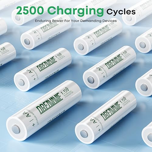 Miniatura 5 de Baterías de litio AA recargables con cargador rápido de 8 bahías, paquete de 8 baterías de alta potencia de 1.5 V 3600 mWh, juego de batería doble