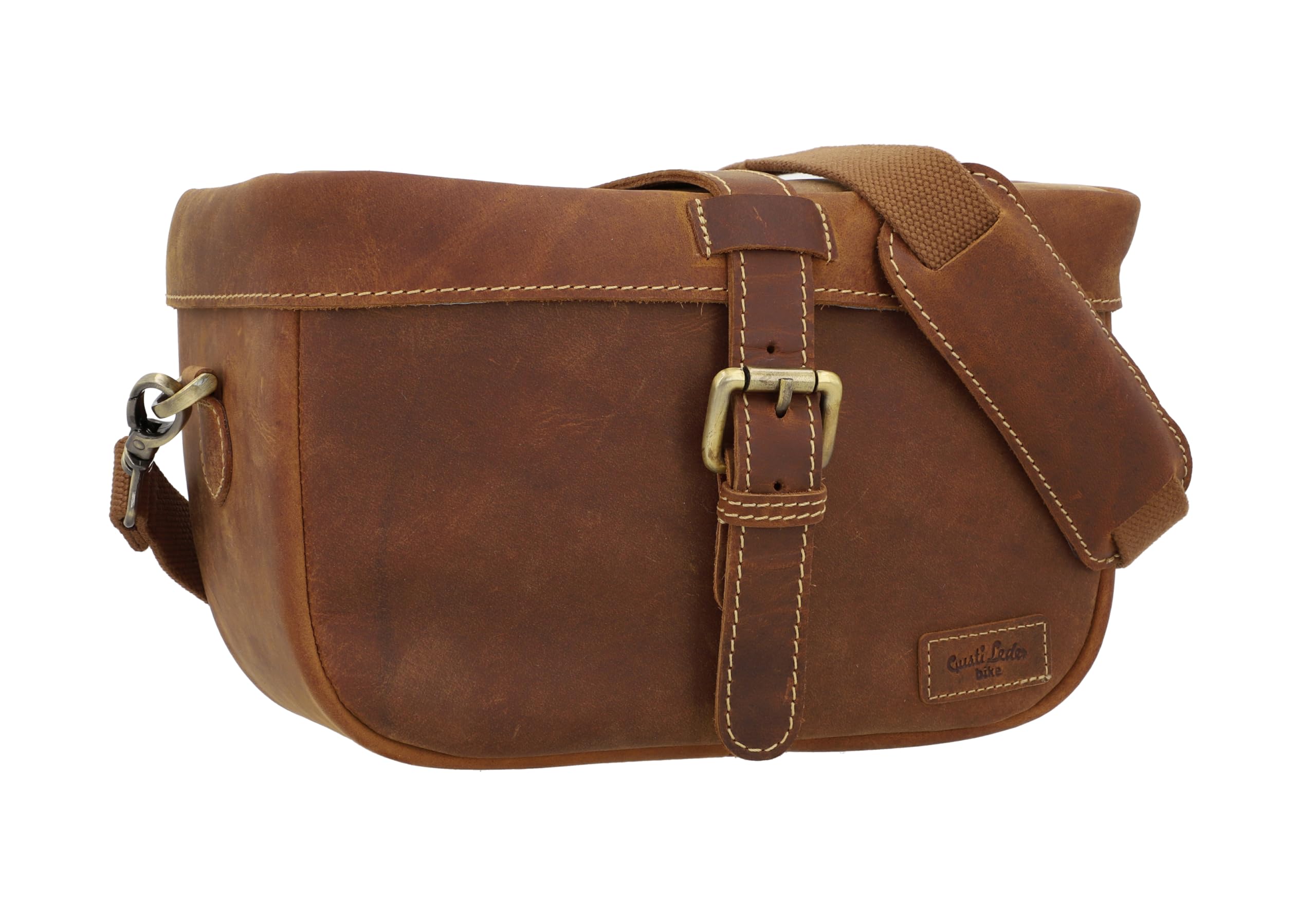 Gusti Sacoche Guidon Cuir - Sac pour Vélo Sac à Bandoulière Sac en Cuir Vintage - Taille Unique - Marron - Compatible avec Bicyclette