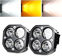 Vista 1 de 2 piezas de luces de trabajo LED de 3 pulgadas con haz puntual, parpadeo estroboscópico blanco/ámbar, seis modos, luces LED cuadradas