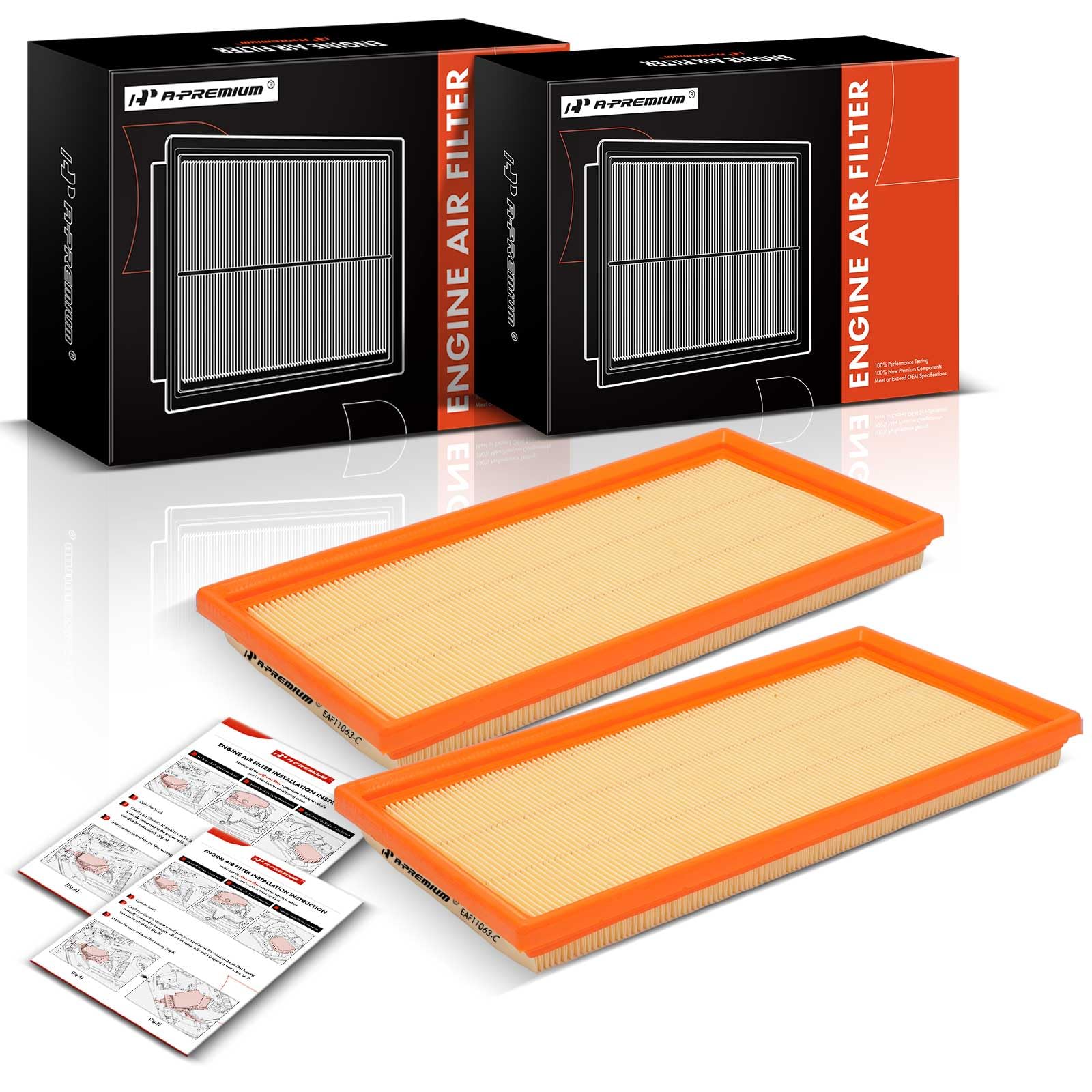 A-Premium 2-PC Engine Air Filter Compatible with Mercedes-Benz C63 AMG 2008-2015, CL63 AMG 2008-2010, CLK63 AMG 2007-2008, CLS63 AMG, E63 AMG, ML63 AMG 2007-2011, R63 AMG 2007, S63 AMG, SL63 AMG