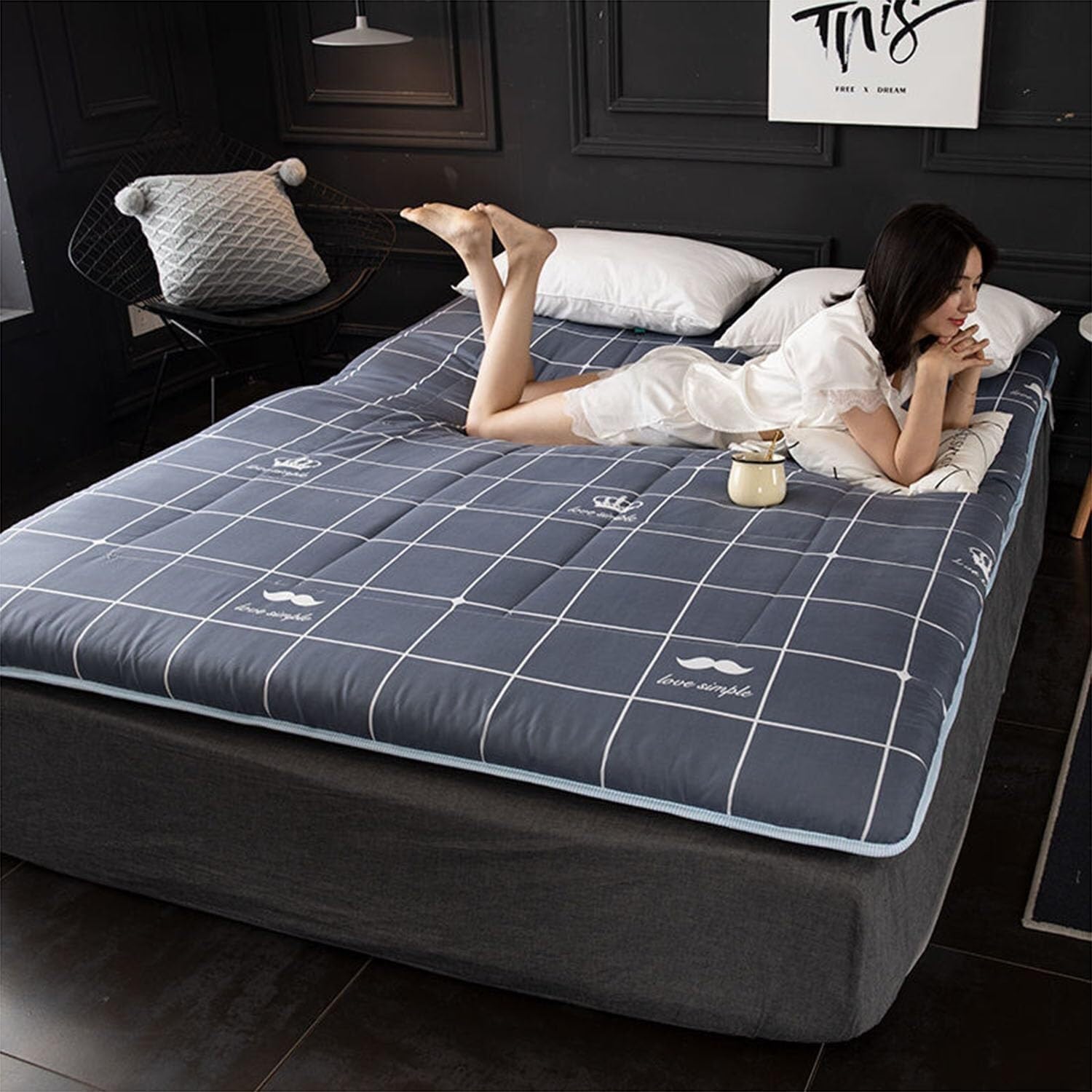 Colchón Plegable Japonés Tapete De Futón Doble, Colchón De Piso Japonés - Colchón Grueso Enrollado para Invitados, Antideslizante Y Transpirable, Adecuado para Dormitorios En Casa, Negro, 90x200cm
