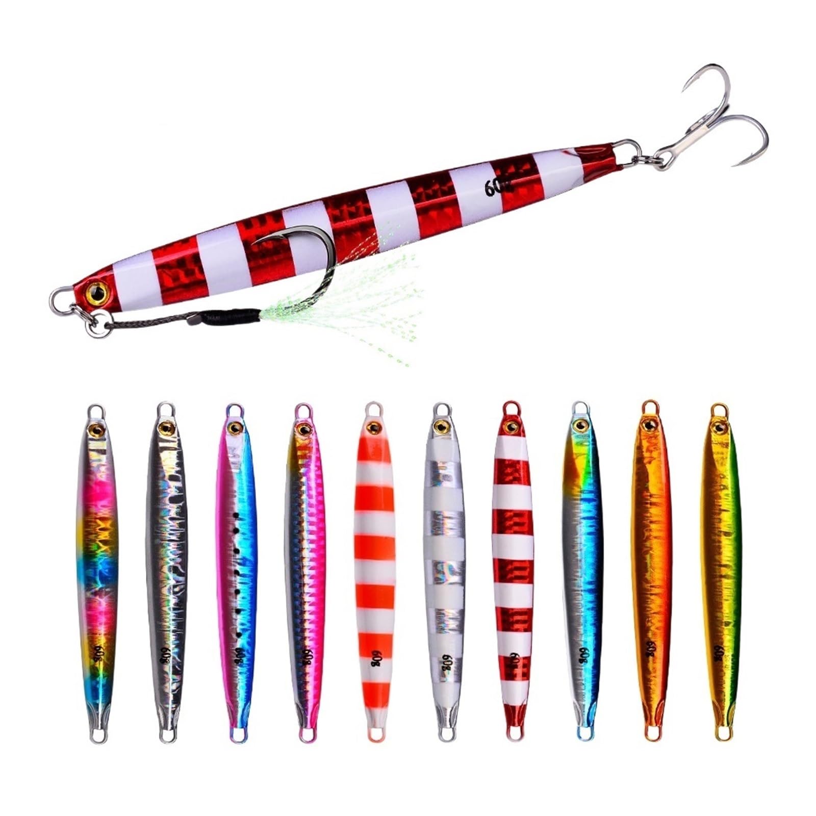 XILILHC 10 Pièces/Ensemble 10g 20g 30g 40g 60g Appâts en Métal Coulé Leurres De Pêche Lot Gabarits Truite Appâts Durs Pesca Poisson Gabarits Eau Salée