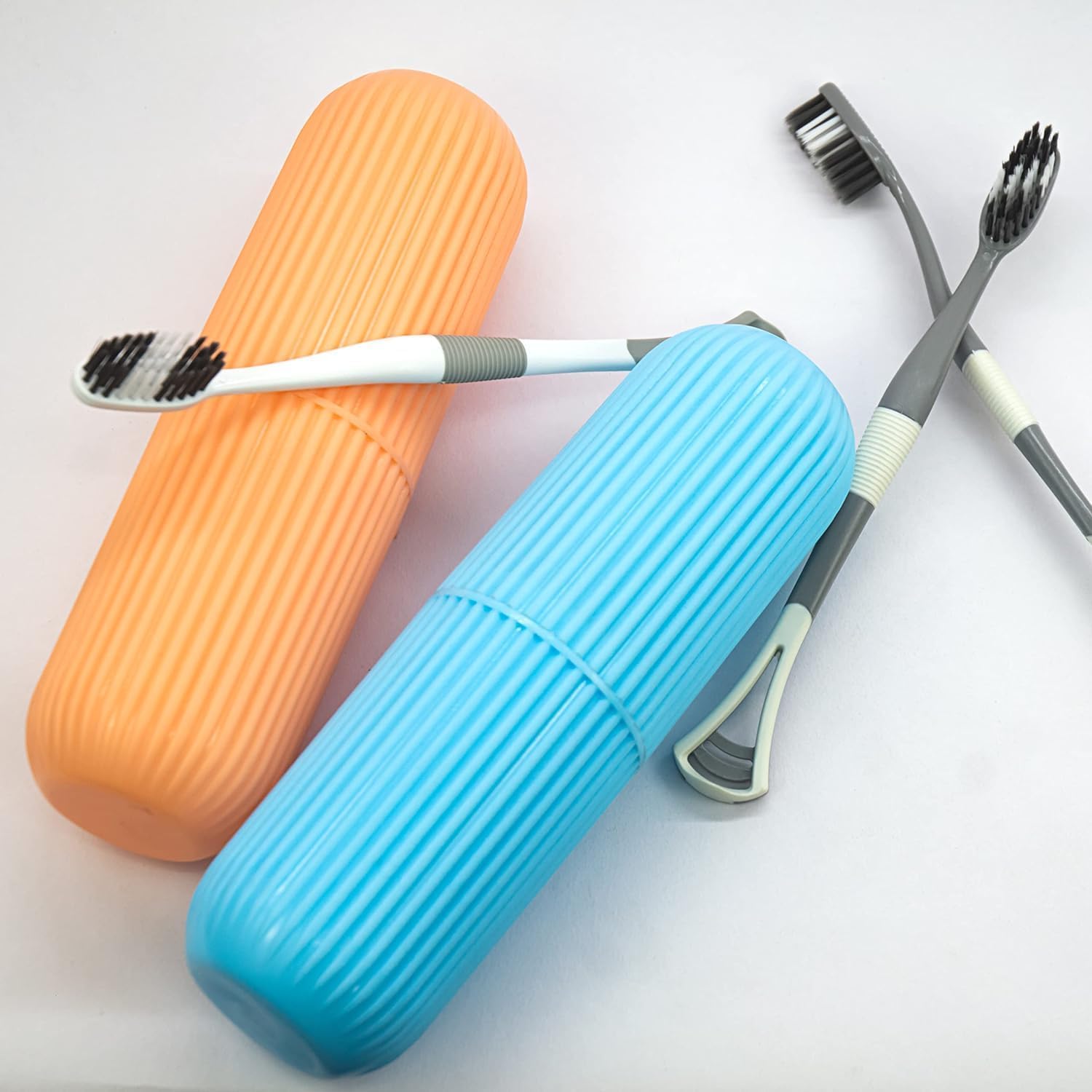 ZOXAR Pack of 02 Plastic Portable Toothbrush Case Capsule Shape Box Storage Organizer Cover for Travel Bathroom Hiking Camping Toothbrush Holder (Multi-Coloured)