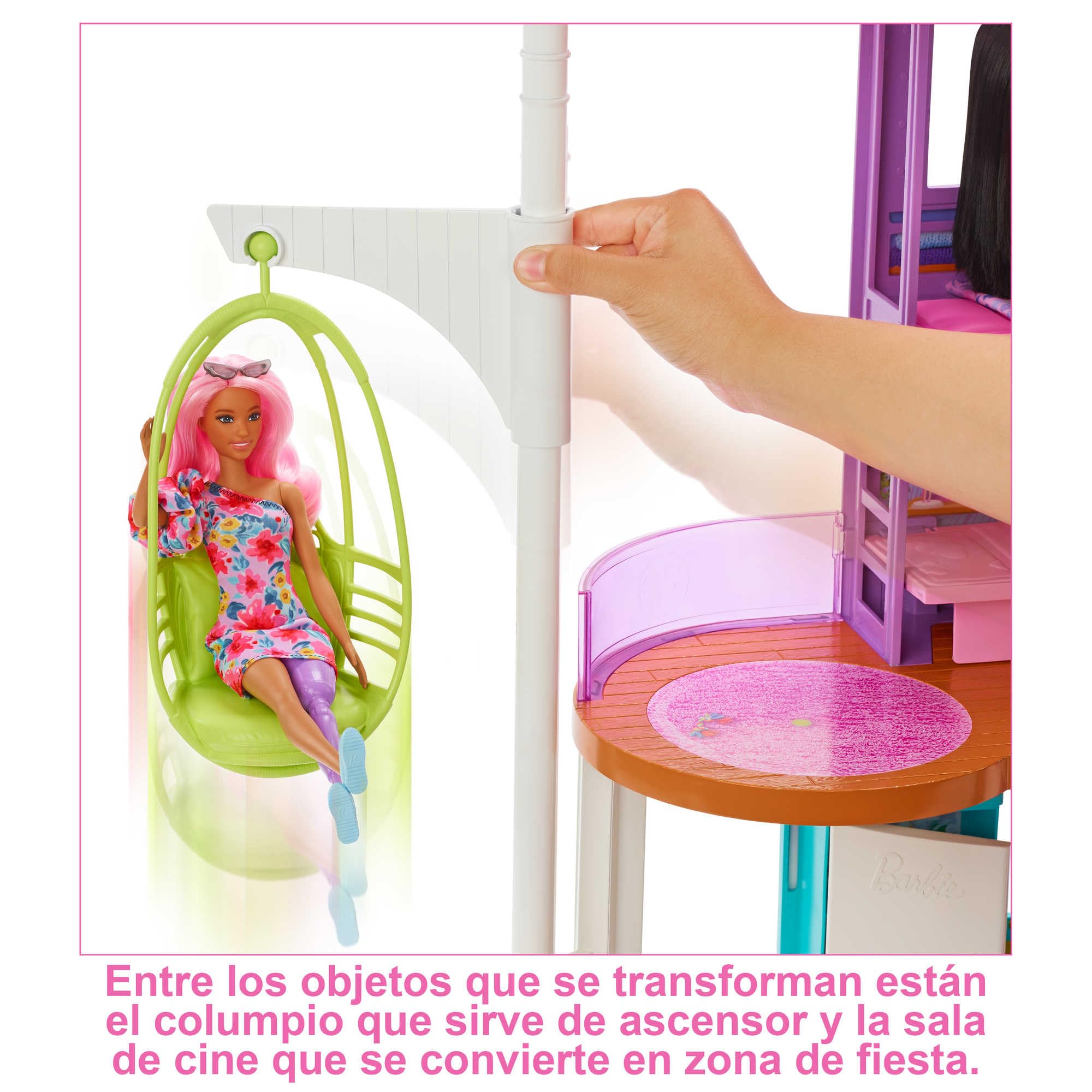Barbie Casa Malibú Casa de muñecas plegable 2 pisos con 6 habitaciones y muebles, incluye 30 accesorios, juguete de regalo +3 años (Mattel HCD50)