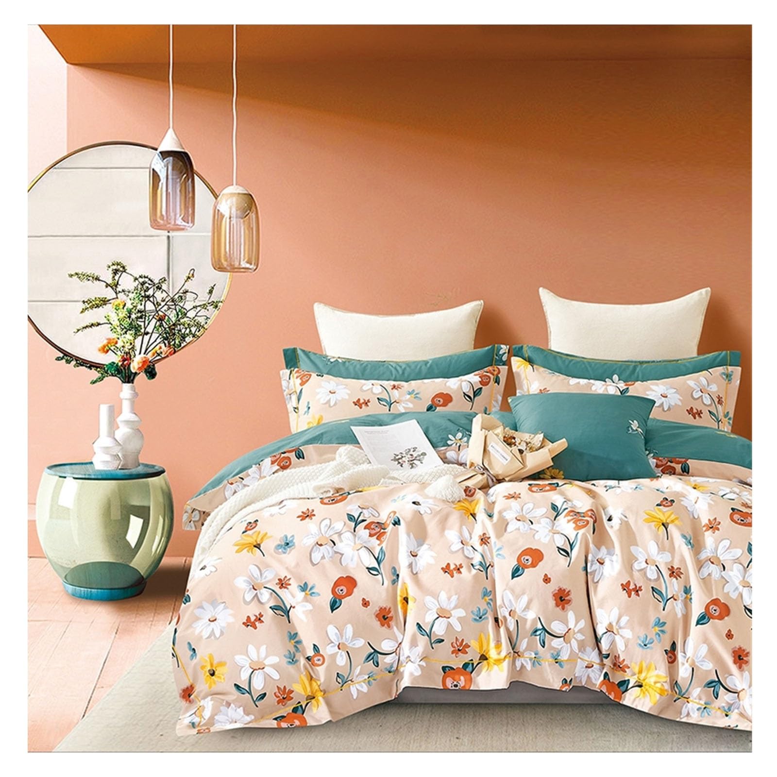 Housse de couette à fleurs jaunes en coton doux anti-transpiration
