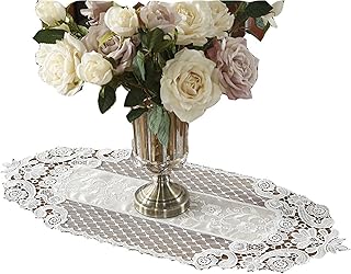 Hoisy Runner per Il Tavolo, Centrotavola Moderno Design Poliestere Motivo Ricamo A Rete in Pizzo Triangolare Beige Chiaro 122