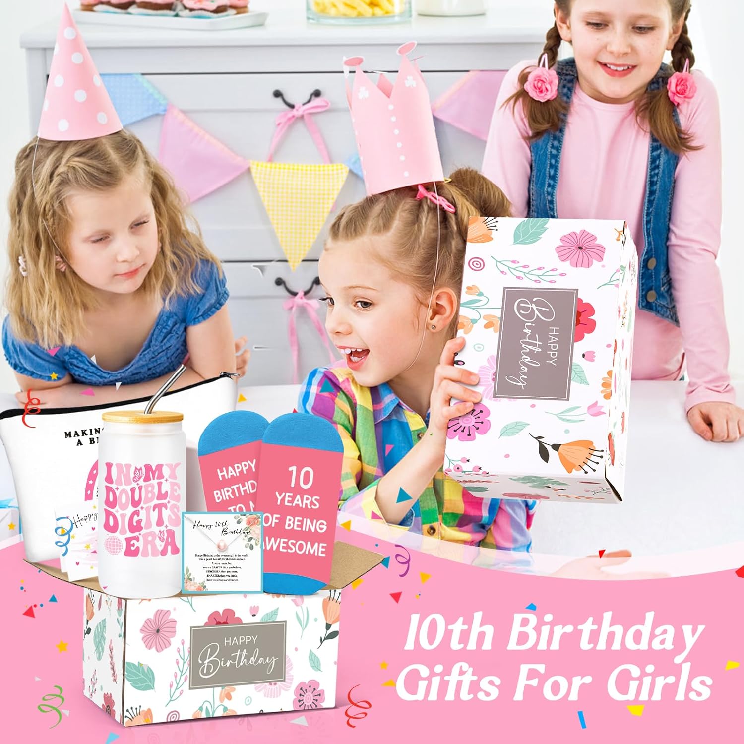 10 Year Old Girl Gifts, 10th Birthday Gifts for Girls, Double Digits Birthday Gift Set for Girls Age 10, Best Gift Ideas for 10 Year Old w/ 16oz Glass Cup, 6 Pcs - Image 7