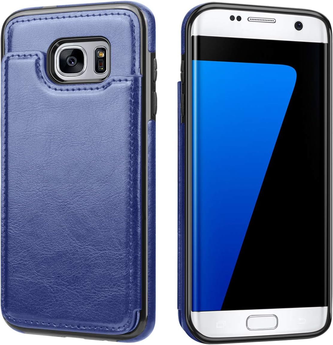 HianDier Wallet Case for Galaxy S7 Edge, Slim Protective Case with Credit Card Slot Holder Flip Folio Soft PU Leather Magnetic Closure Cover Case Compatible with Samsung Galaxy S7 Edge, Blue