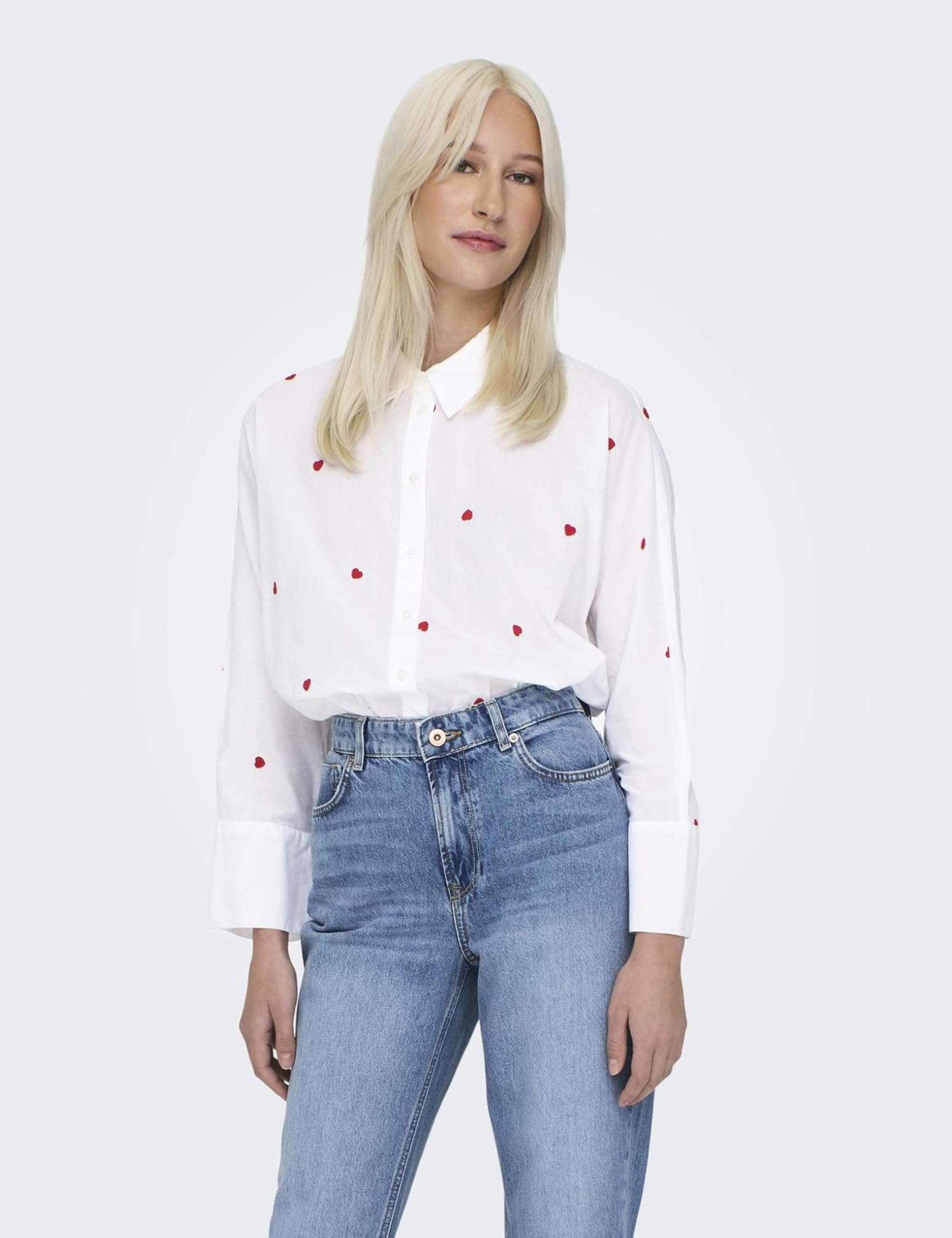 ONLY Camisa de Mujer con Cuello de Camisa, Ajuste Cuadrado, puños y Botones cómodos y Elegantes.