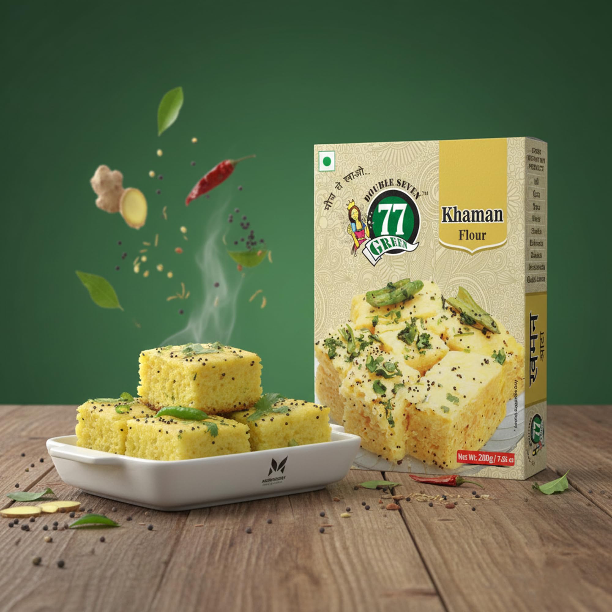 77 Green Khaman Mix Pack of 2-800g - Instant Dhokla Mix/Khaman Dhokla for Quick & Easy Preparation - Soft & Fluffy Snacks - No Preservatives - Ideal for Indian Cuisine/Party Appetisers