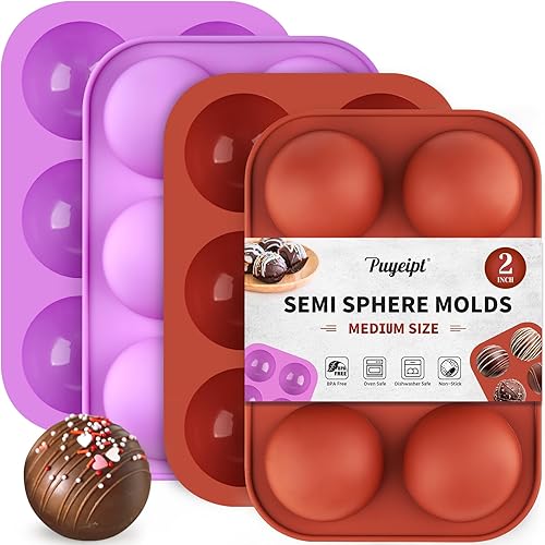 Paquete de 4 moldes de silicona semiesférica medianos, moldes de bomba de chocolate caliente de 2 pulgadas, 6 cavidades de media esfera de silicona