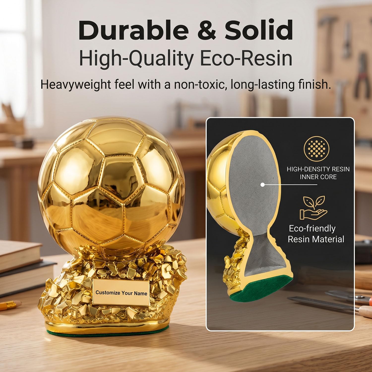 Replica Trofeo Gol Dorato, Premio Miglior Giocatore e Trofeo MVP per Tifosi di Calcio, Souvenir Regalo da Collezione in Resina