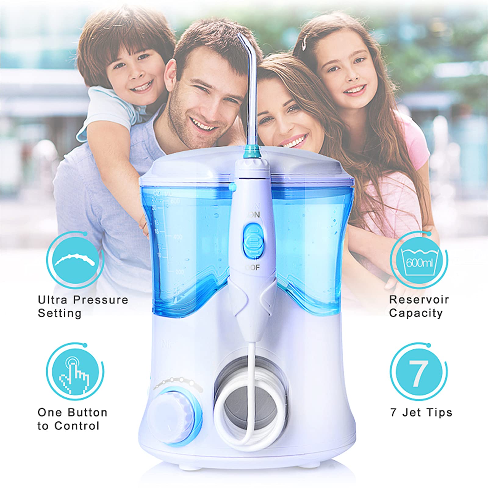Irrigador oral de escritorio eléctrico con 10 modos Depósito de agua 600 ml 7 puntas de chorro reemplazables Limpiador de dientes para limpieza dental