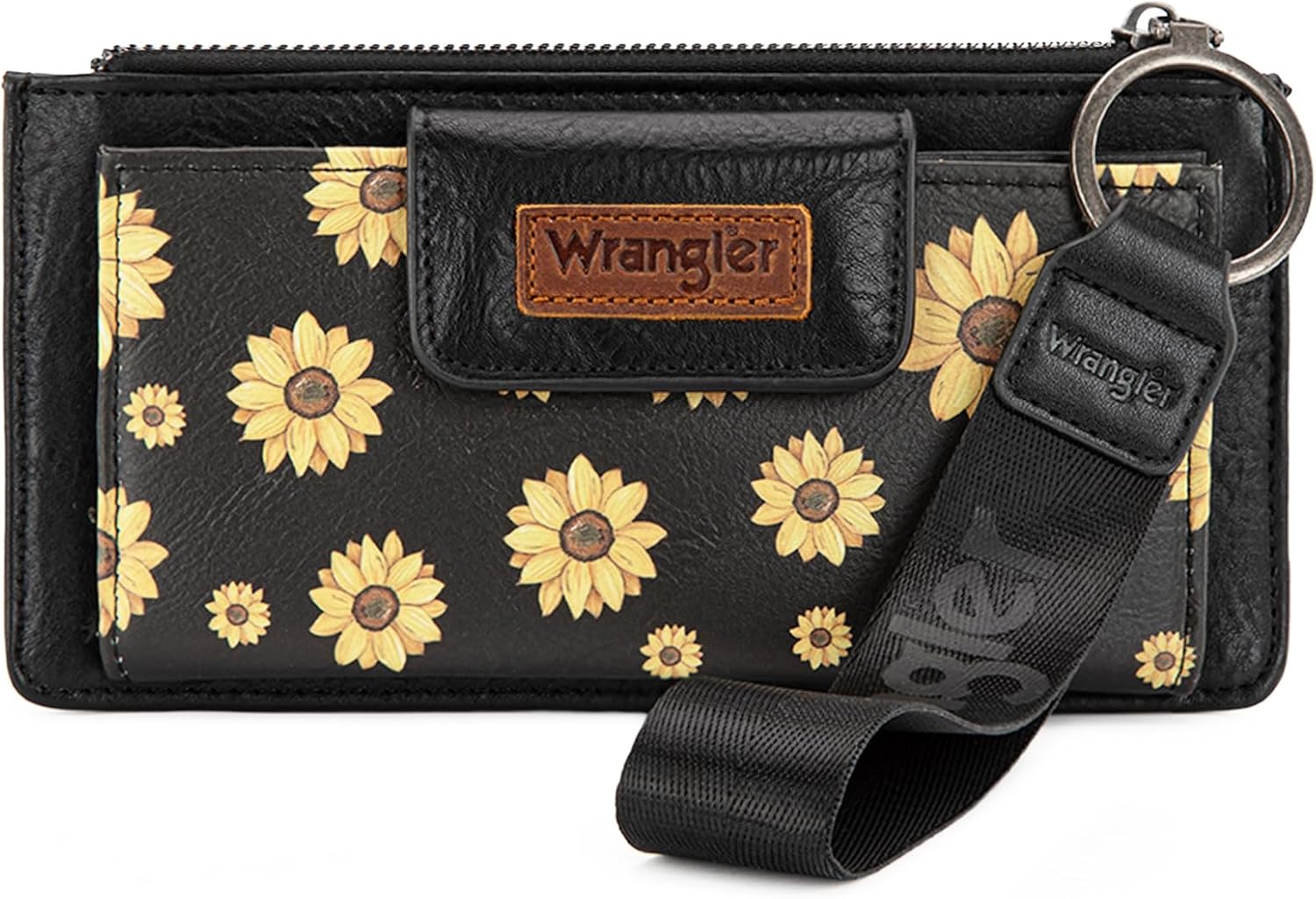 X Wrangler Black Wristlet Wallet for Women Multi Card Case Bifold Wallets Ladies Sunflower Clutch Wallets with Coin Purse