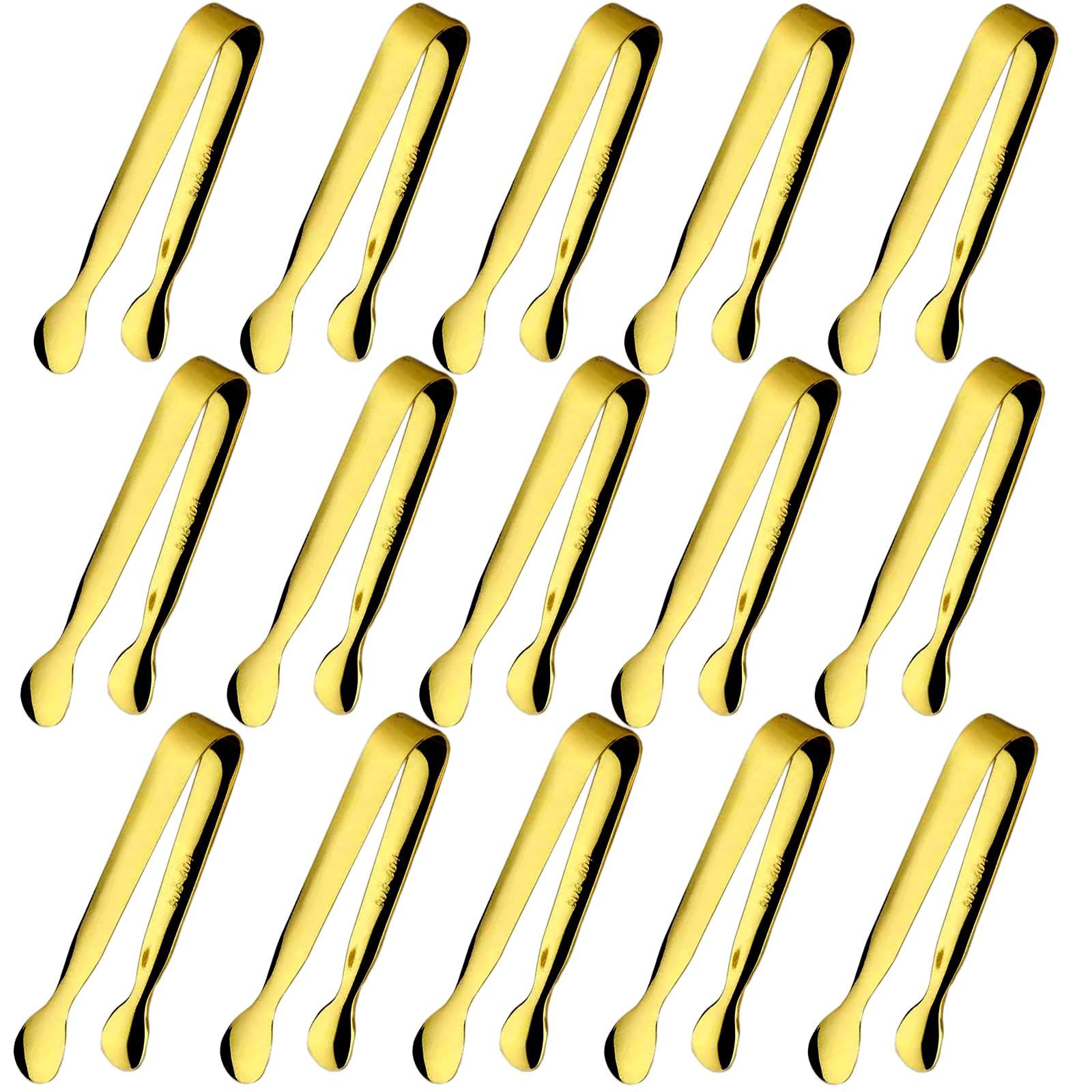 15PCS Mini Tongs for Serving, Metal Tong Stainless Steel Gold Tongs, 4.25Inch Small Sugar Tong, Kitchen Mini Serving Tongs for Appetizers, Ice, Charcuterie, Gold Utensil for Dessert Table, Tea Party