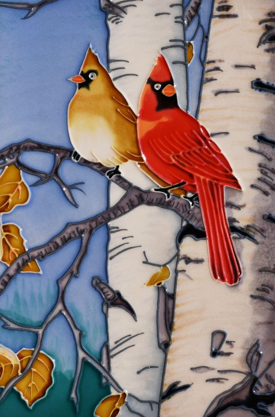 BenayaHandcrafted Ceramic Art – 6" x 16" Tile - Home Decor (Cardinals, 8x12)
